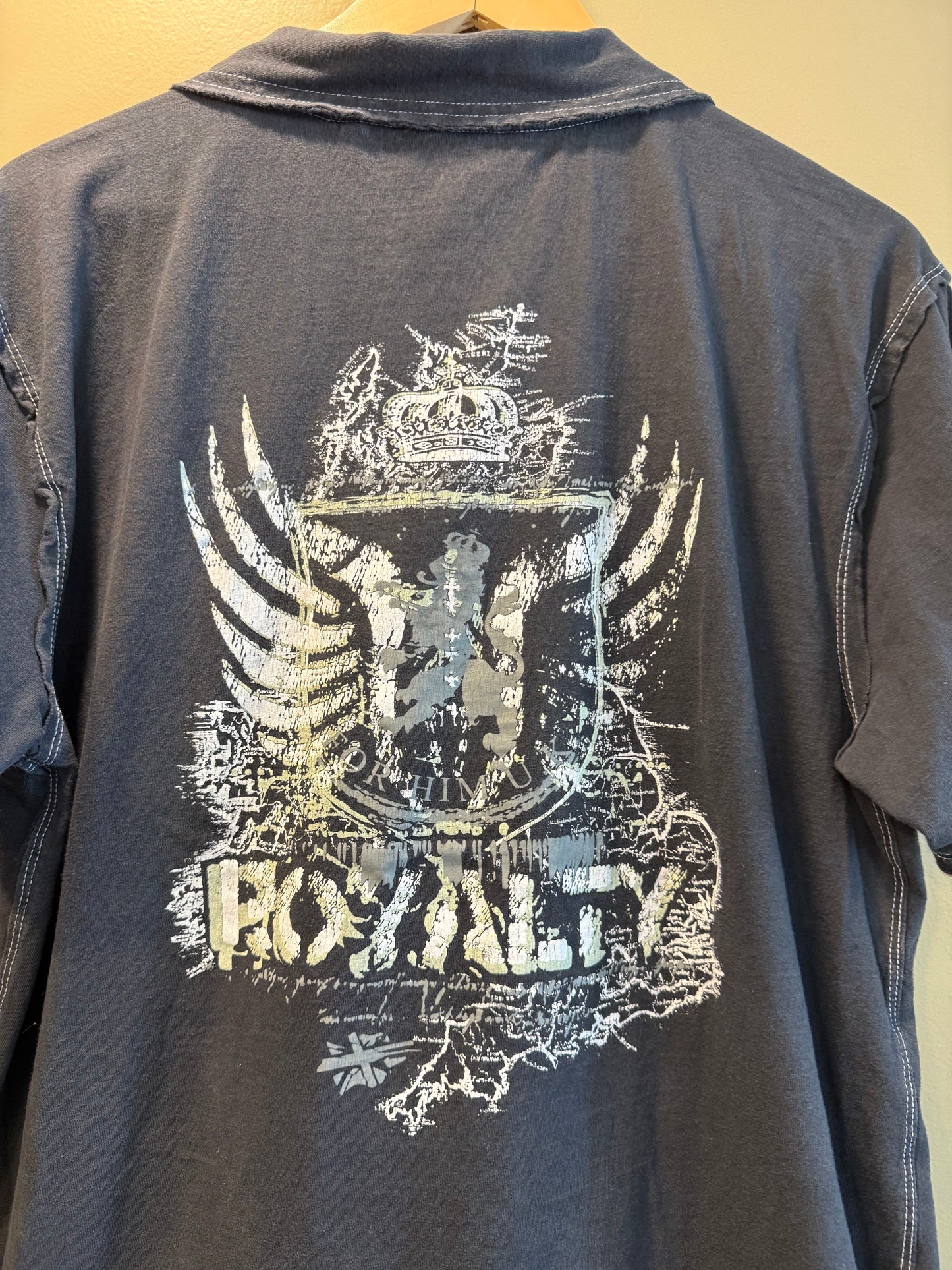 Vintage Y2K Royalty Black Graphic Button-Up Shirt- M