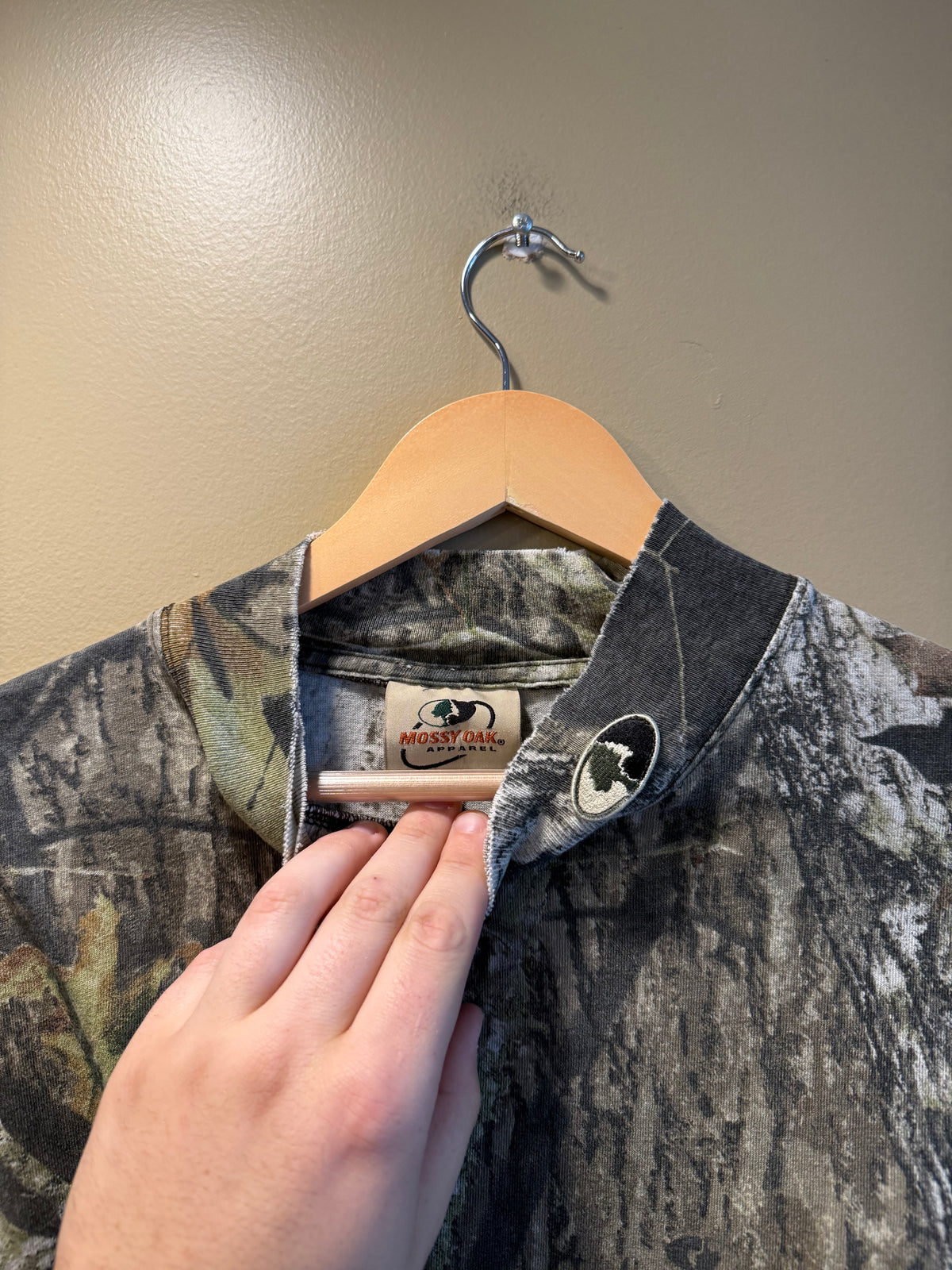 Vintage Mossy Oak Apparel Mock Neck Tree Camo Long-Sleeve Pocket T-Shirt- XXL