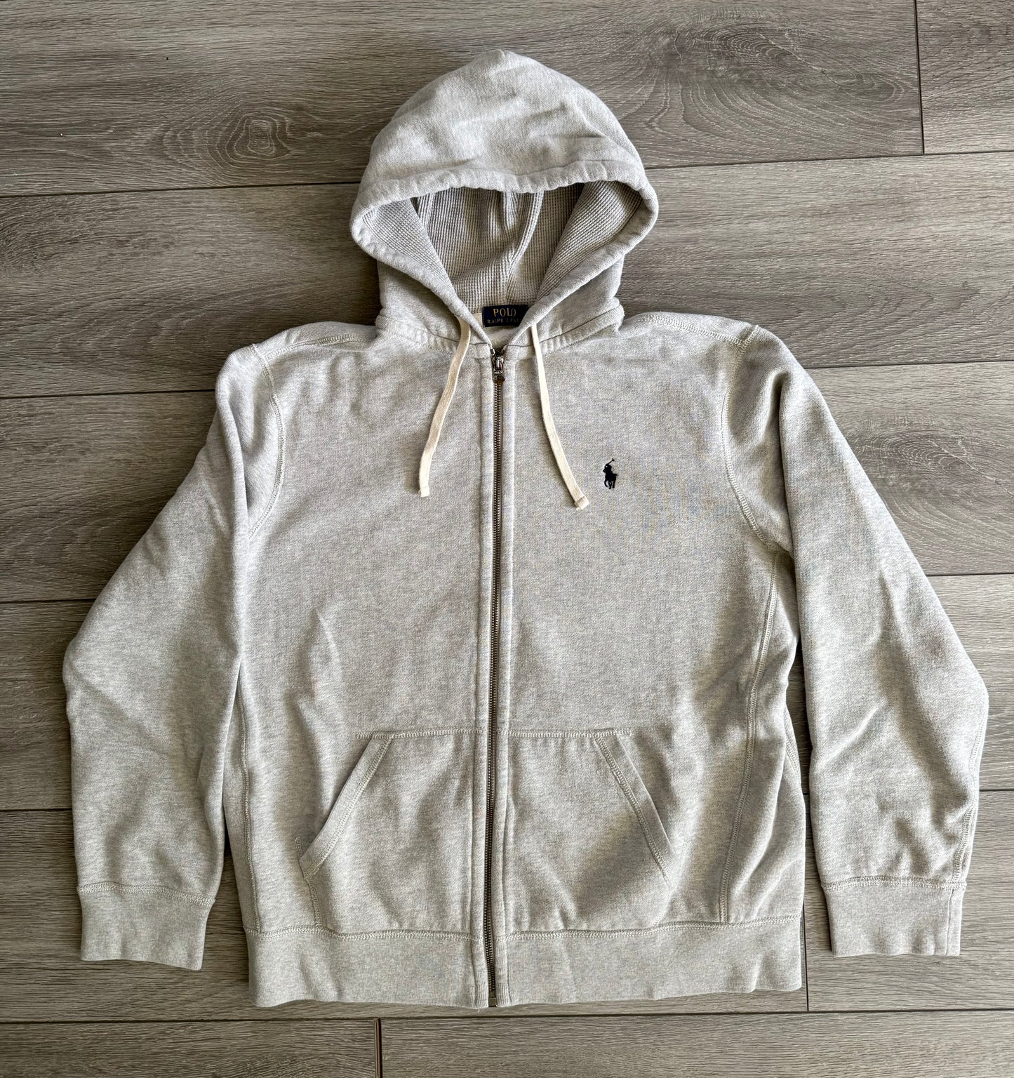 Vintage Polo Ralph Lauren Waffle Lined Heavyweight Gray Zip-Up Hoodie Sweatshirt- XL