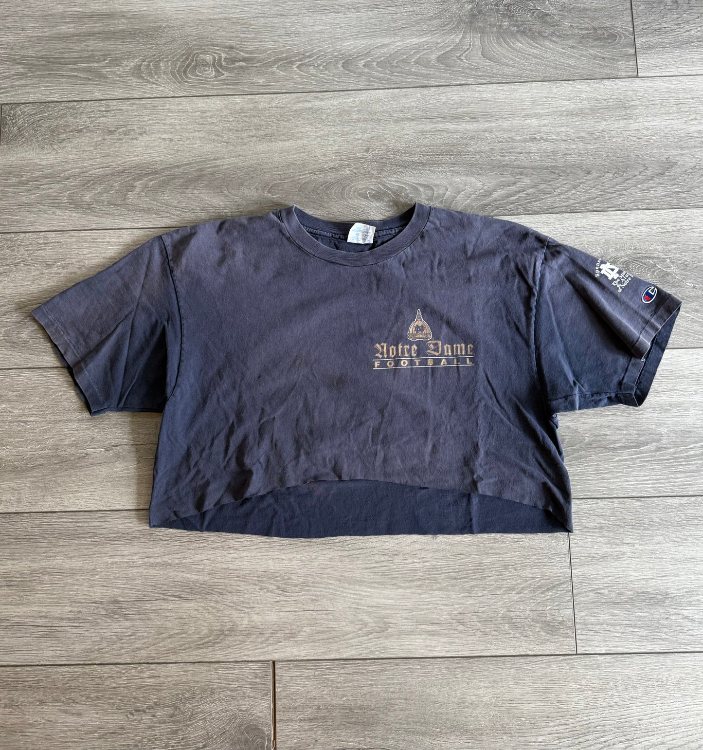 Vintage Champion Notre Dame Football Faded Cropped T-Shirt- XL