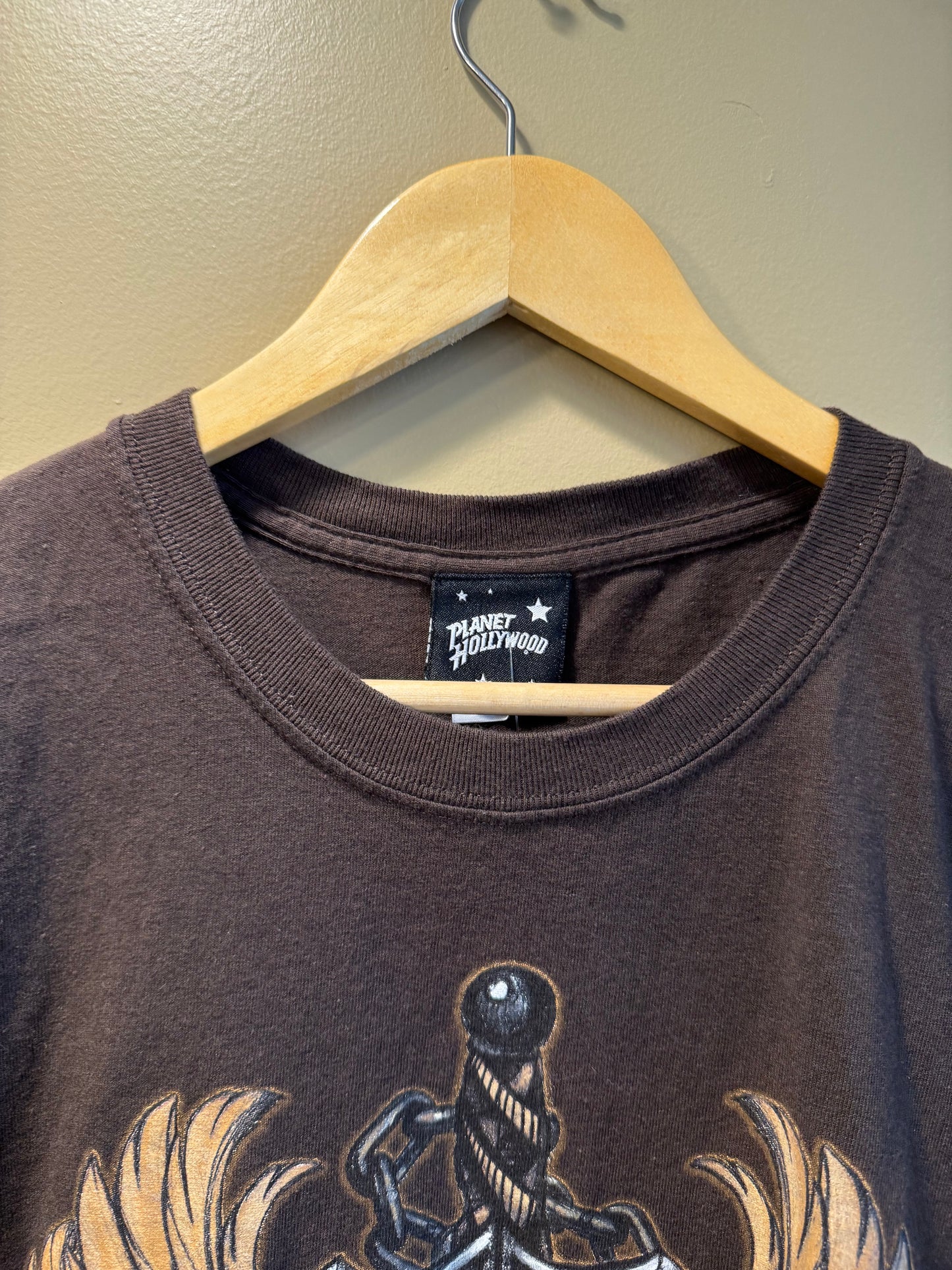Vintage Y2K Planet Hollywood Brown Skulls T-Shirt- L
