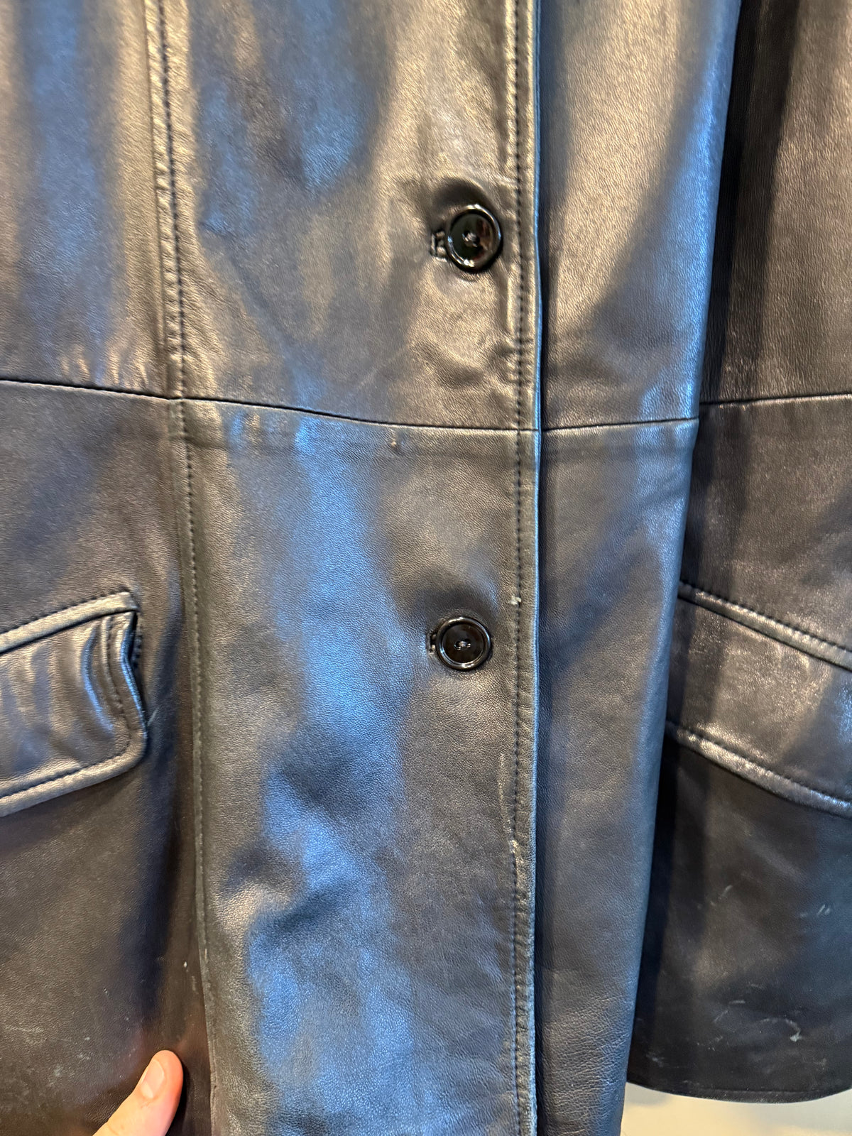 Vintage Conbipel Black Leather Trench Coat Jacket- L