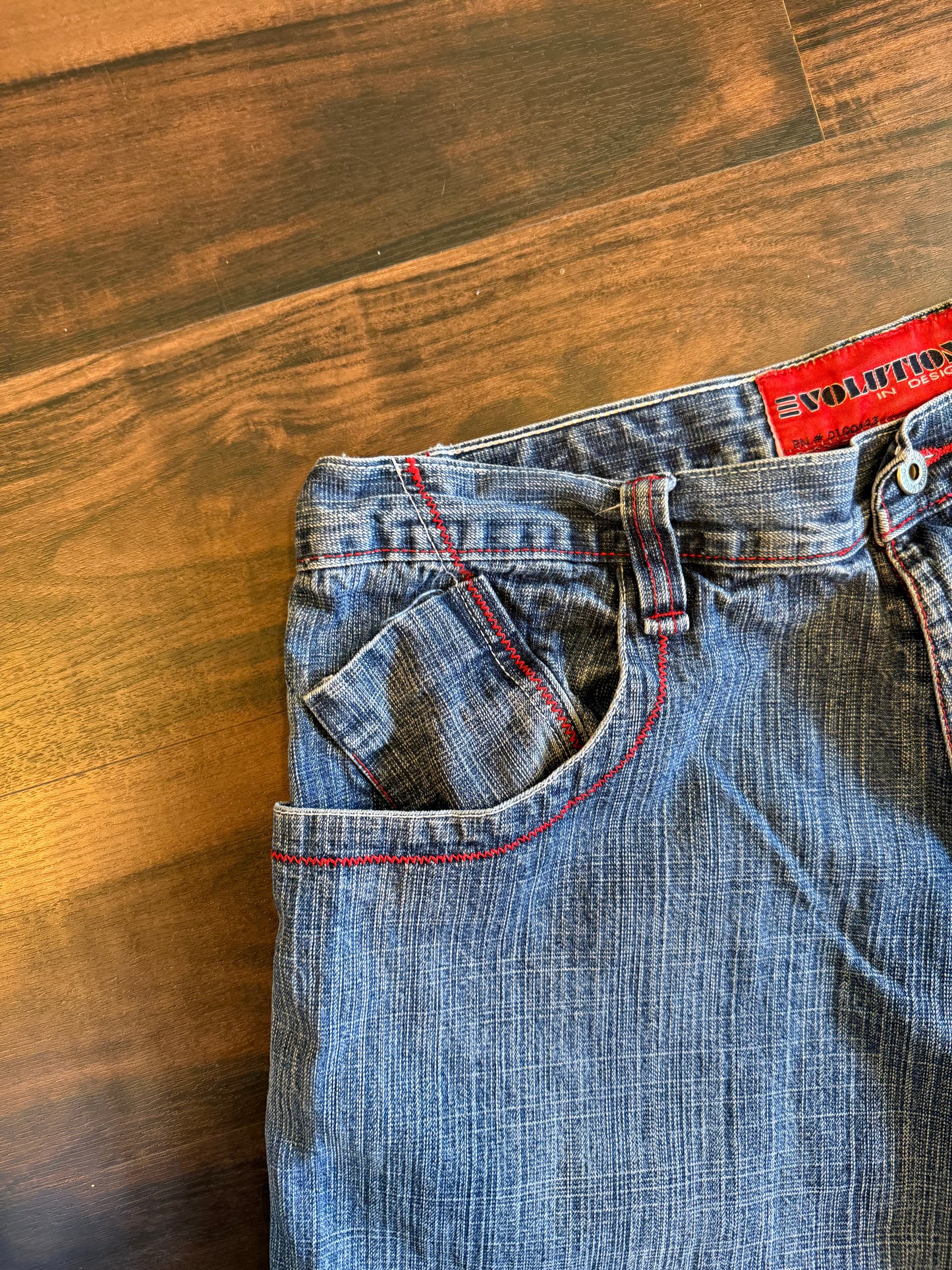 Vintage Evolution Red Embroidered Streetwear Jean Shorts- 36