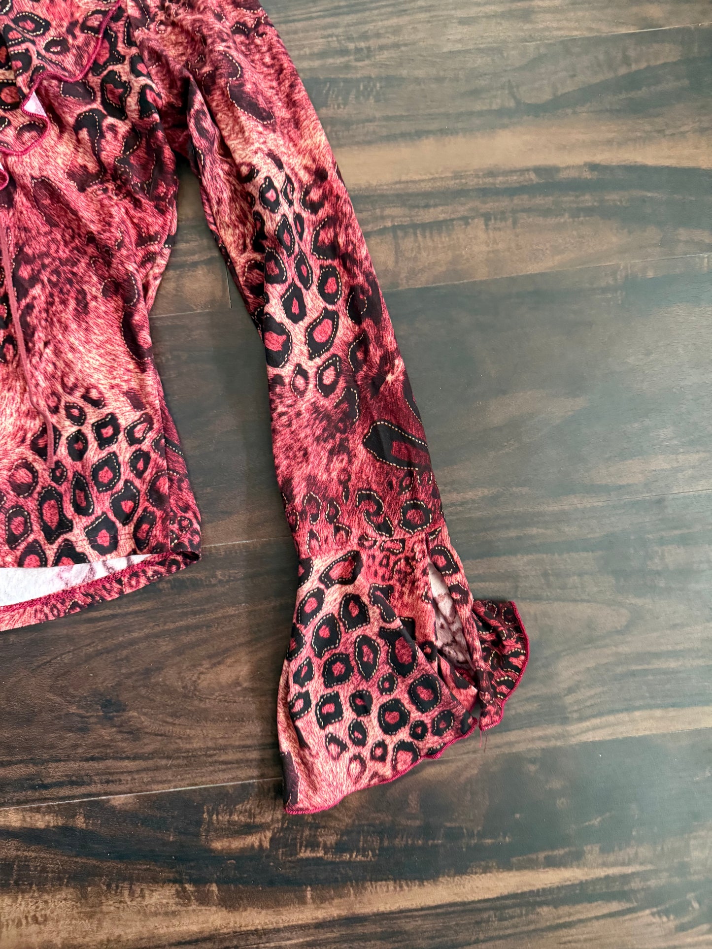 Vintage Sugarcane Pink Leopard Print Blouse Top- S