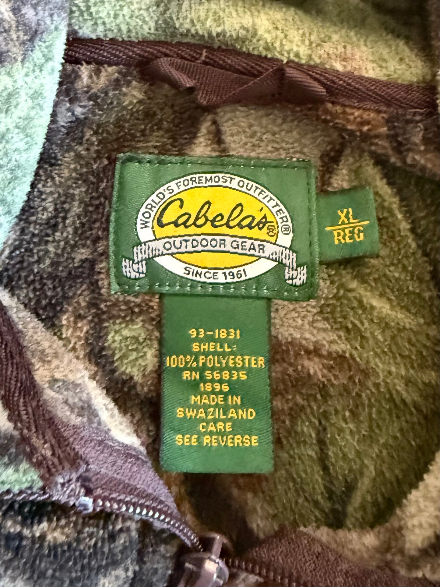 Vintage Cabela’s Fleece Camouflage Zip-Up Hoodie Sweatshirt- XL