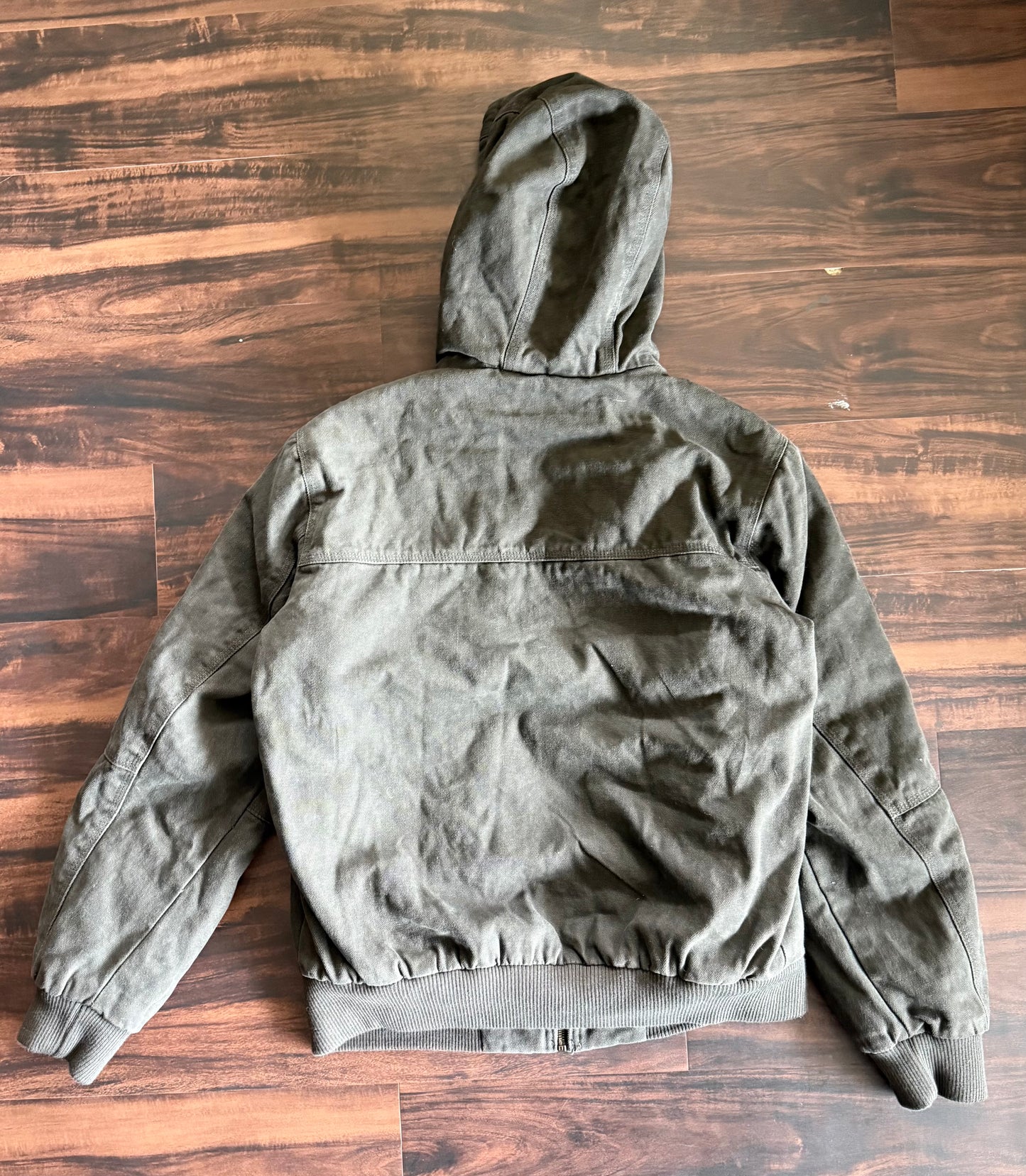 Vintage G.H. Bass & Co. Fleece Lined Hooded Dark Green Canvas Jacket- S