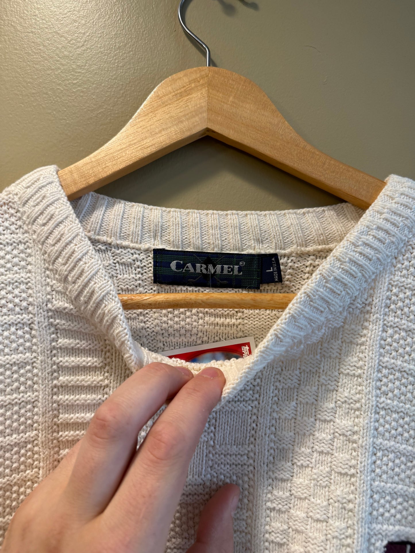 Vintage Carmel White Golf Knit Cotton Sweater- L/XL