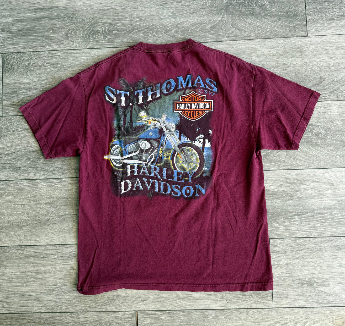 Vintage Harley Davidson Motorcycles St. Thomas Maroon T-Shirt- L