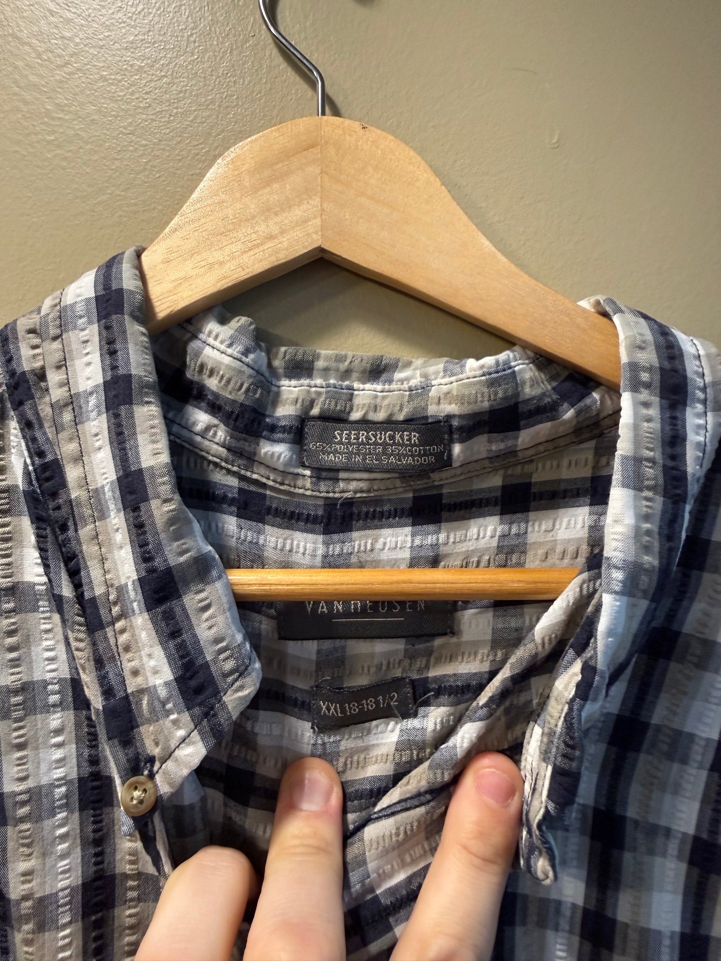 Vintage Van Heusen Seersucker Checkered Button-Up Shirt- XXL
