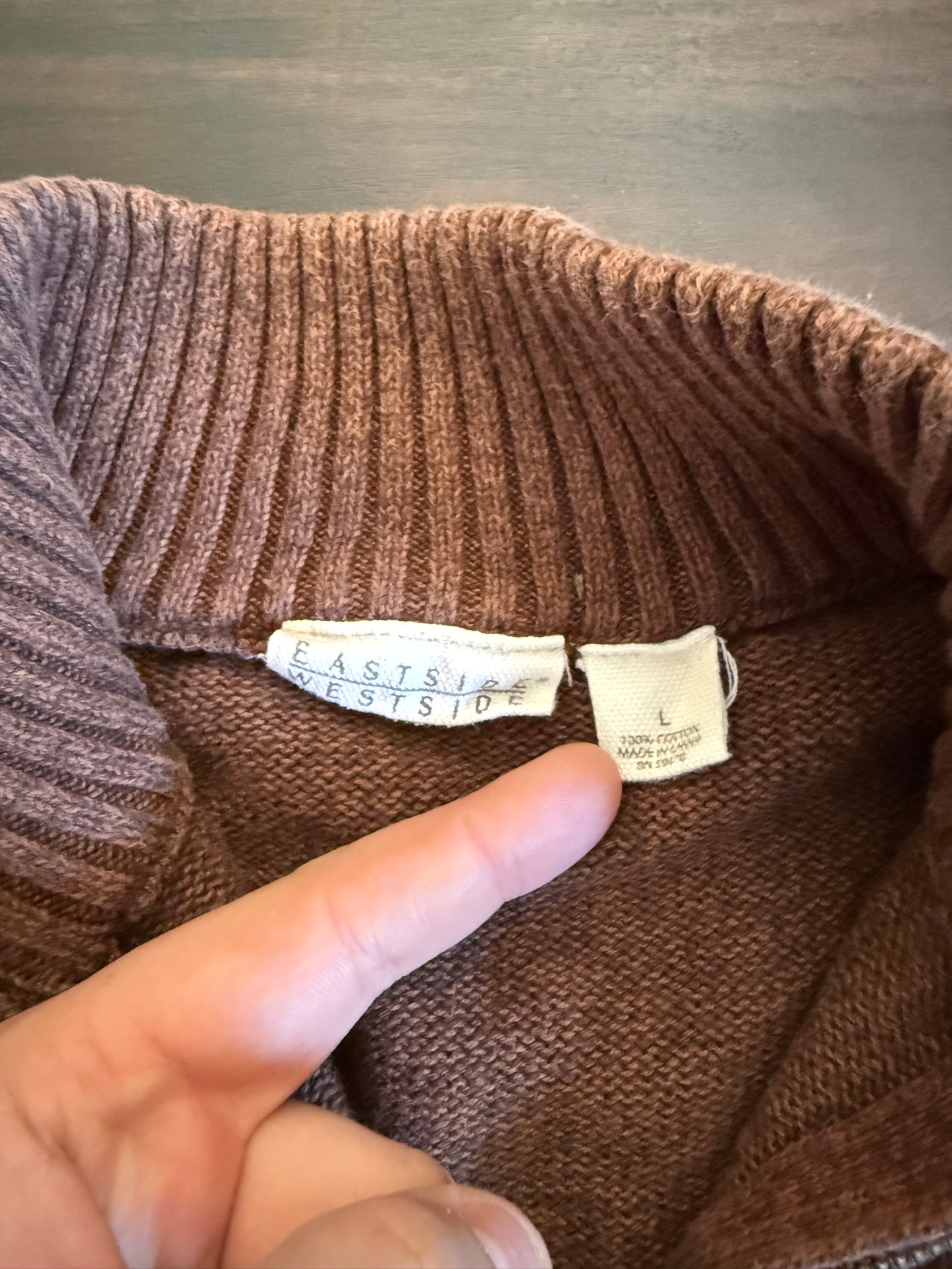 Vintage Brown Patterned Quarter-Zip Sweater- L