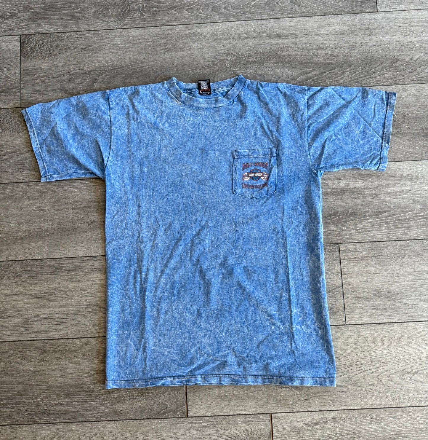 Vintage Harley Davidson Motorcycles Blue Washed Dye T-Shirt- L