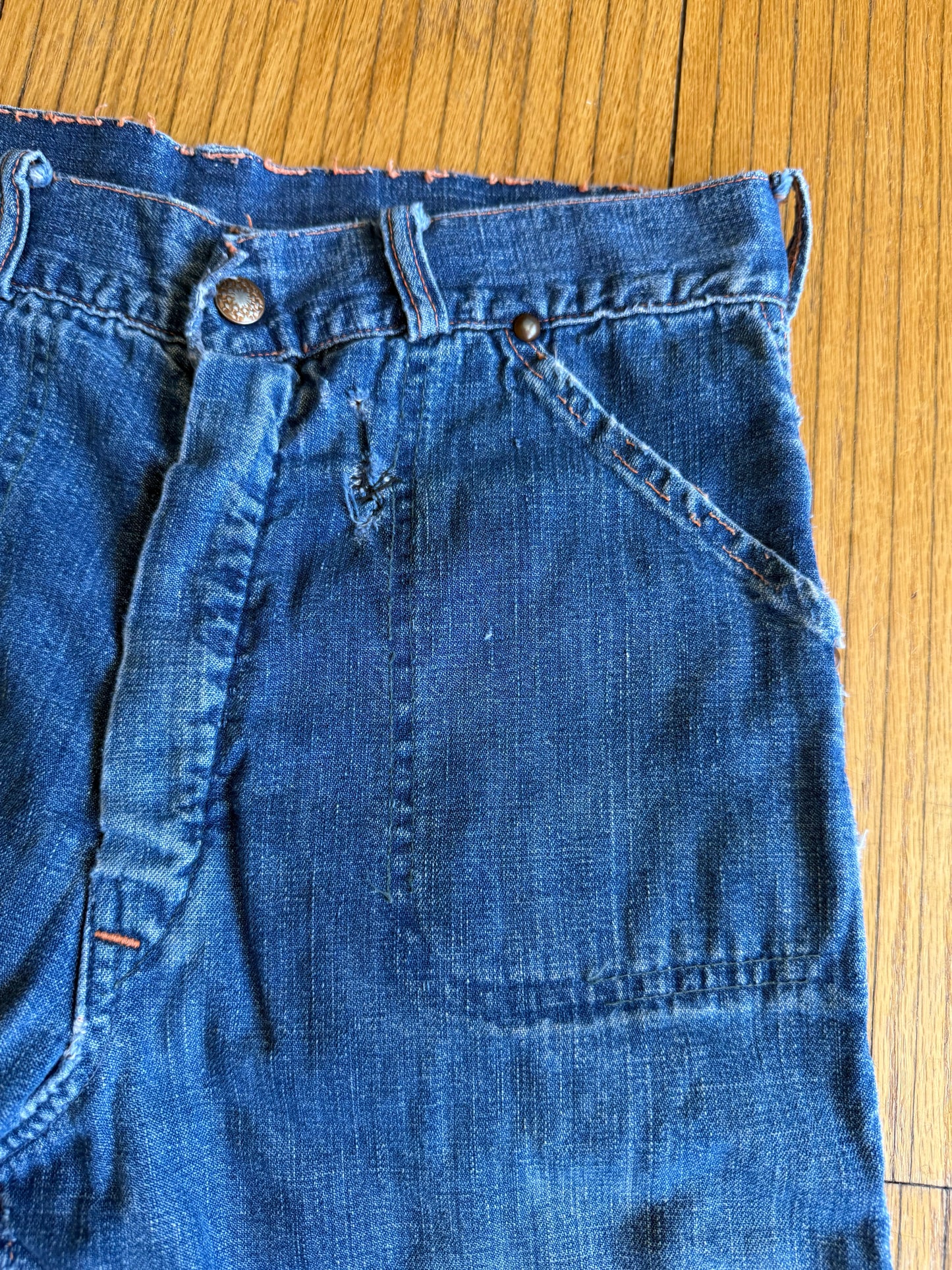 Vintage 70s Flannel-Lined Repaired Denim Jeans- 26x27