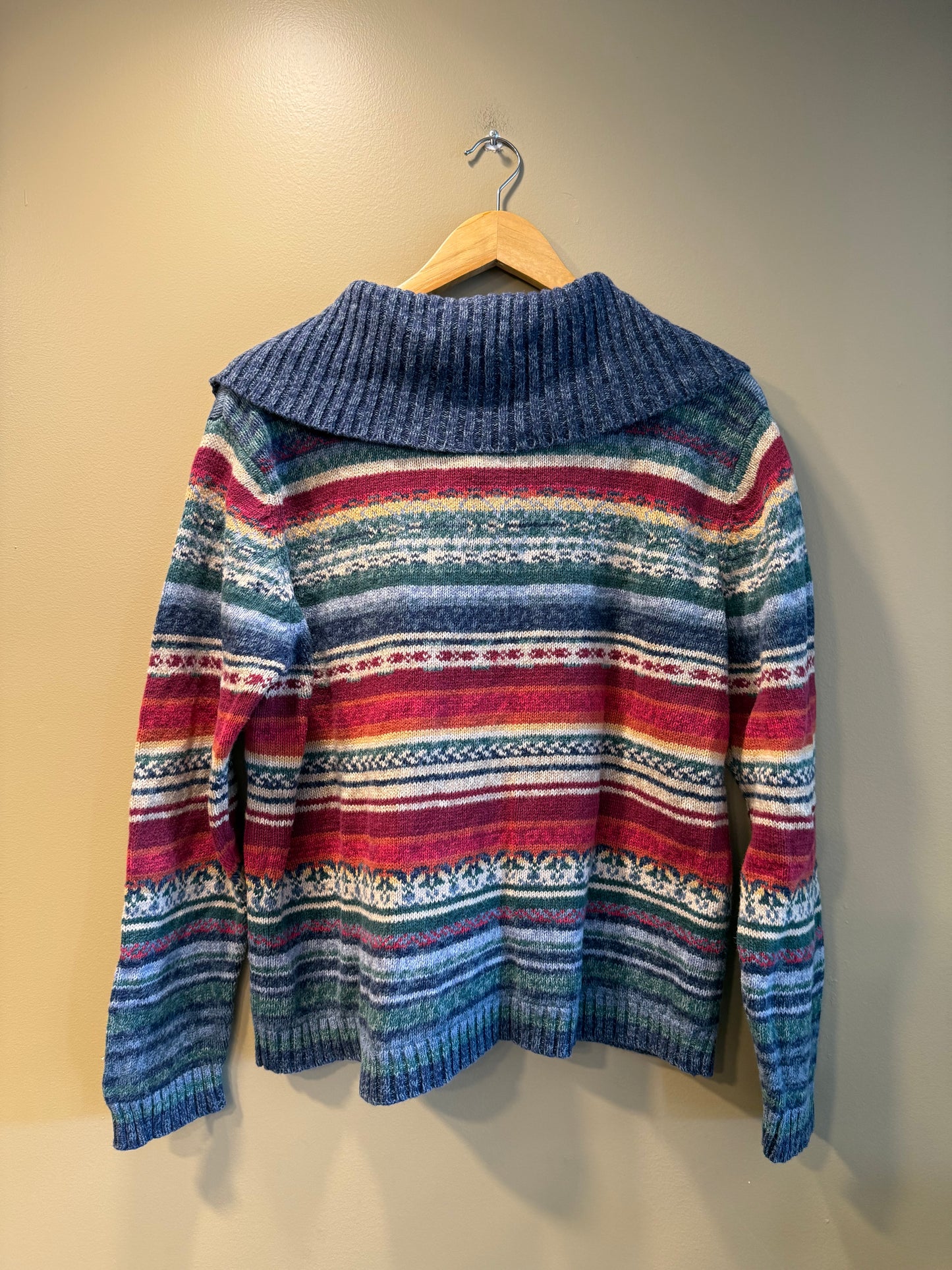 Vintage Tiara Striped Knit Zip-Up Sweater- L