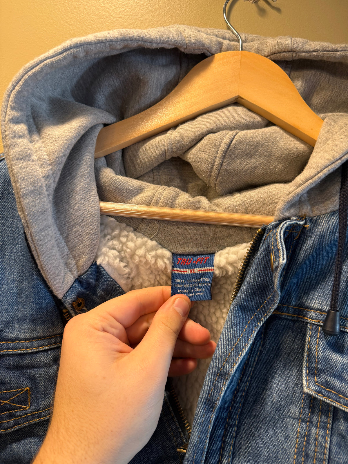 Vintage Tru Fit Sherpa Lined Hooded Denim Jacket- XL