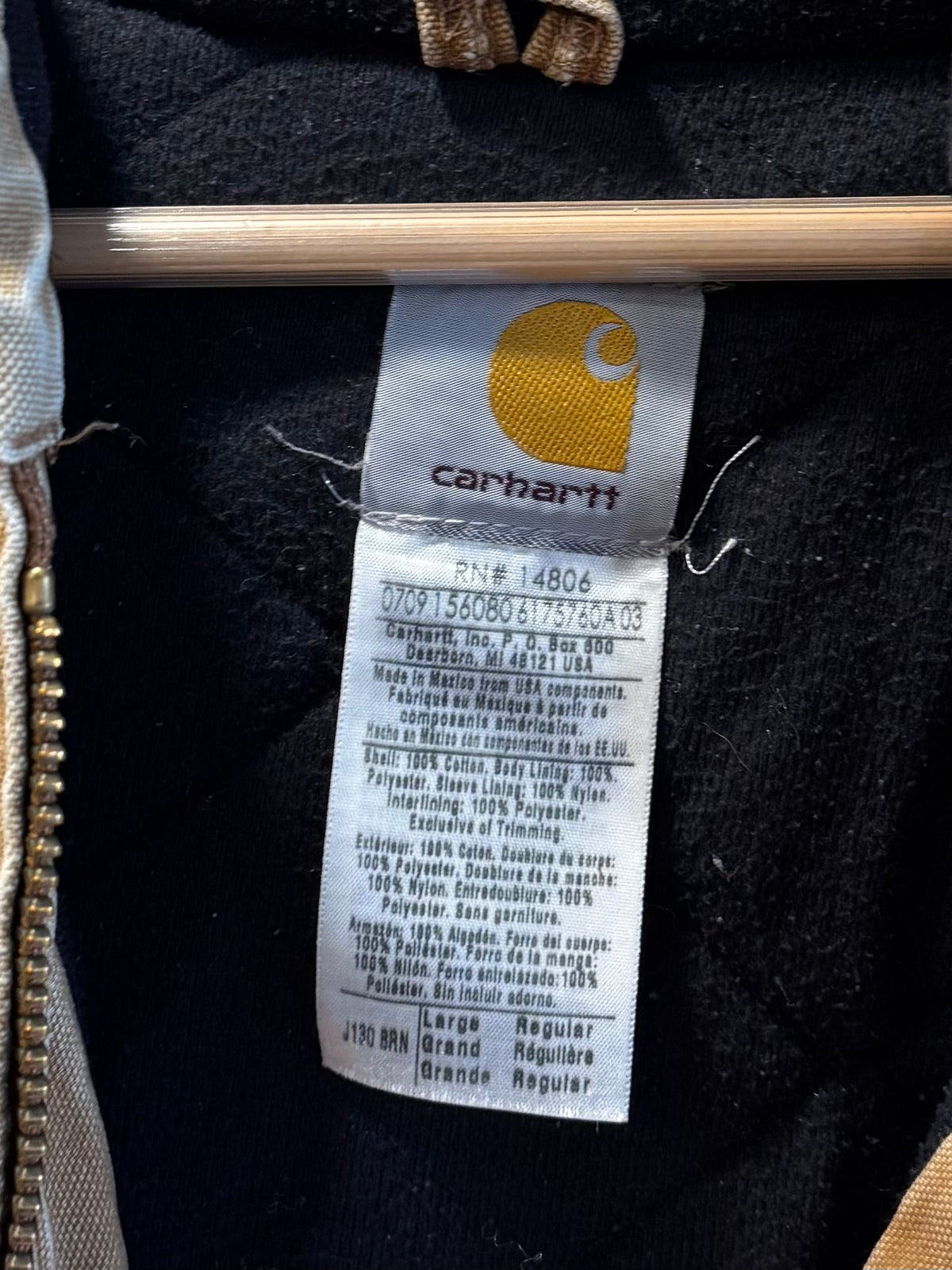 Vintage Carhartt Dark Tan Hooded Zip-Up Jacket- L