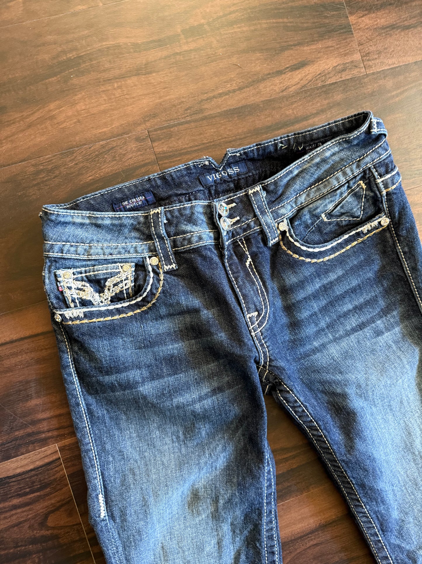 Vintage Y2K Vigoss Dark Wash Low Rise Flared Denim Jeans- 30x34