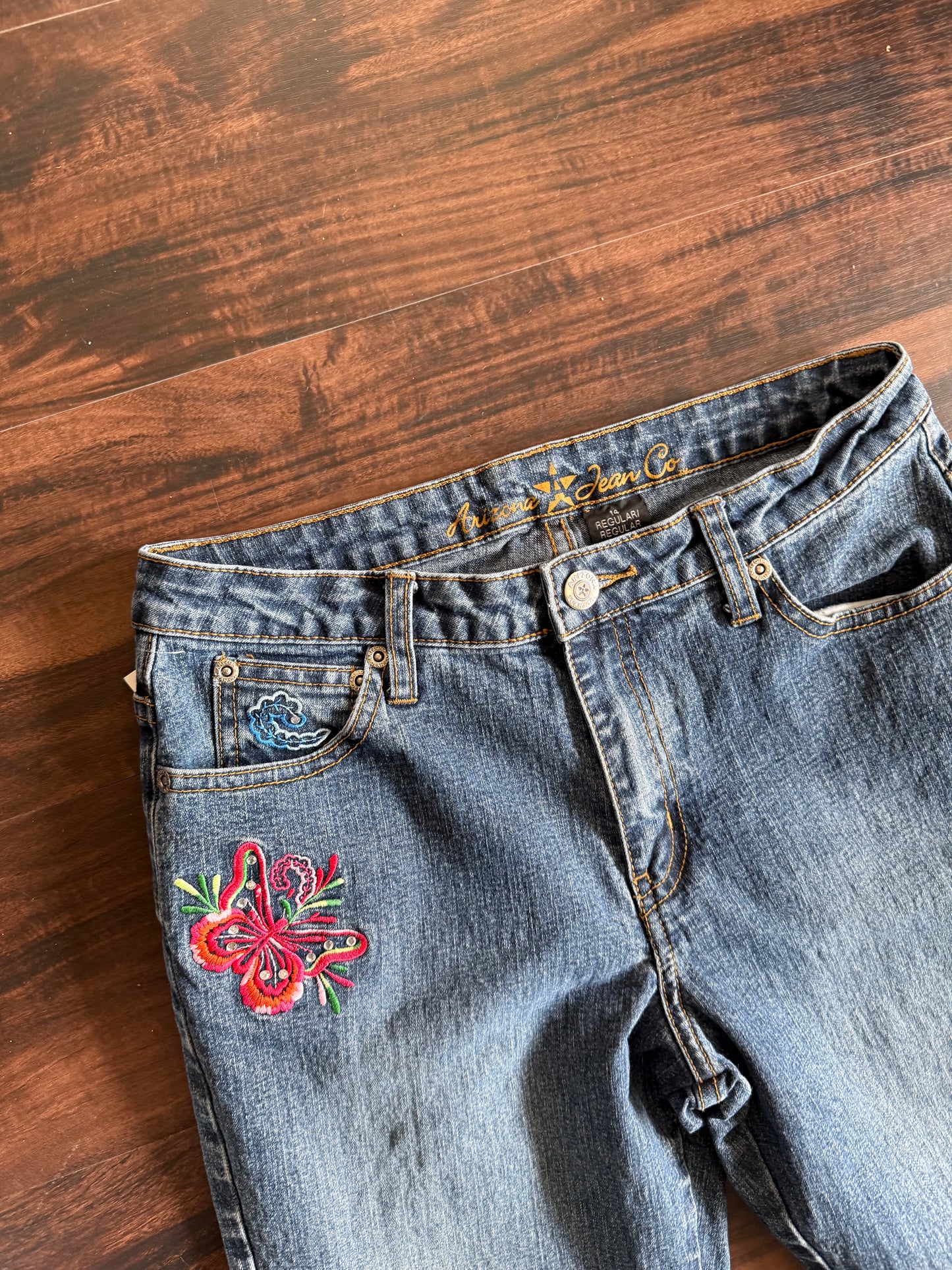 Vintage Y2K Arizona Jean Co. Embroidered Butterfly Flared Denim Jeans- 29x28