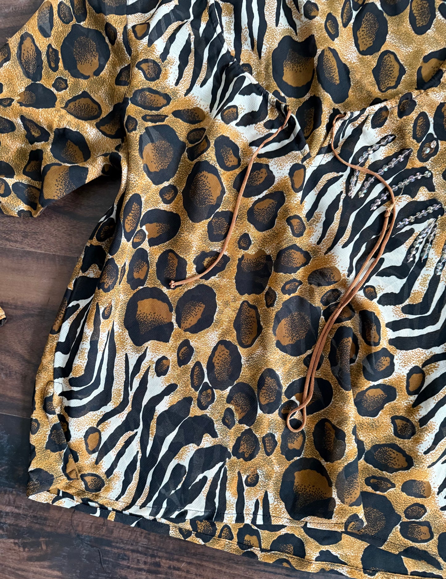Vintage Y2K Leopard & Zebra Print Blouse- L