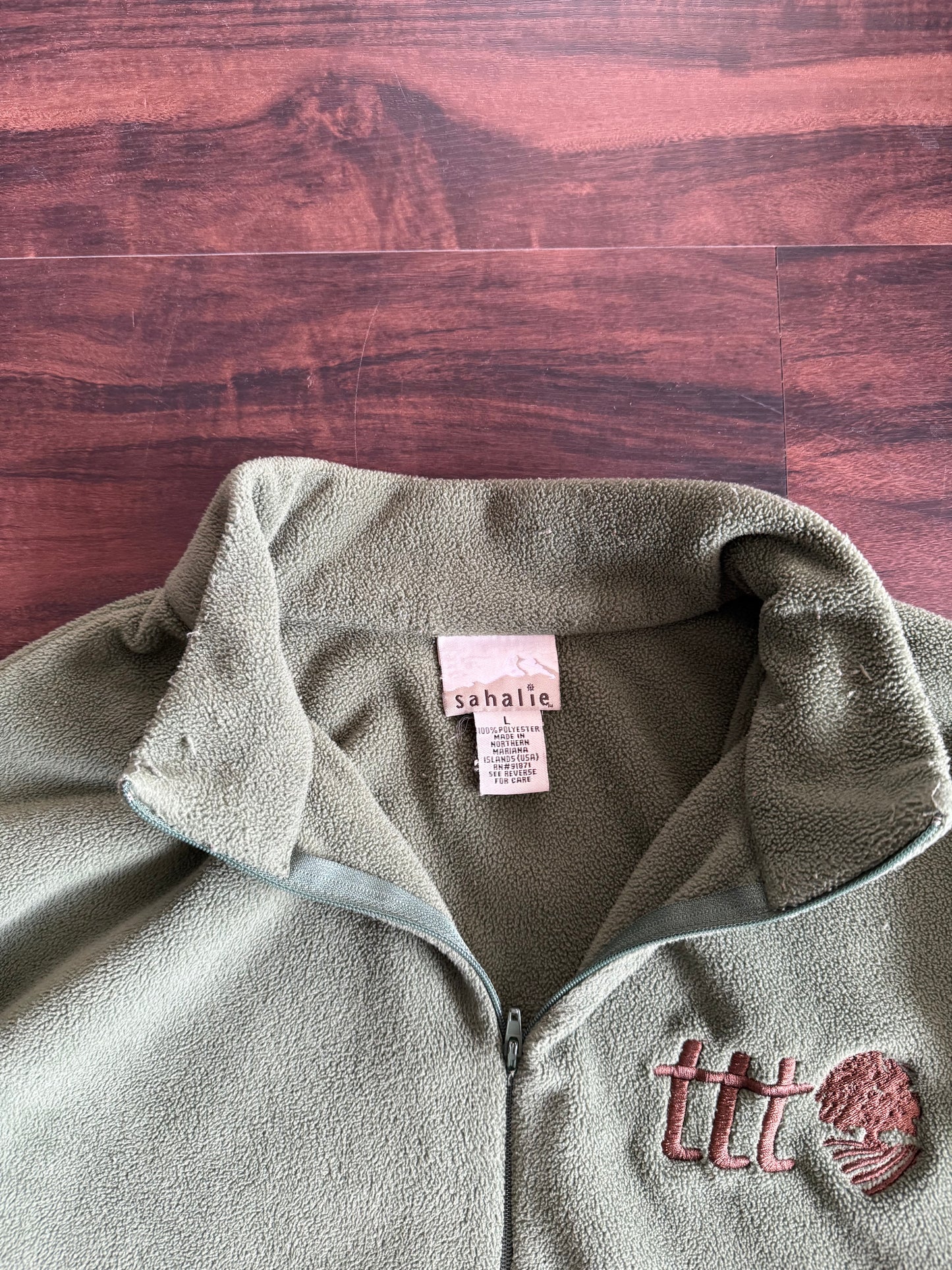The Thrifting Tree Green Collared Fleece Jacket- L