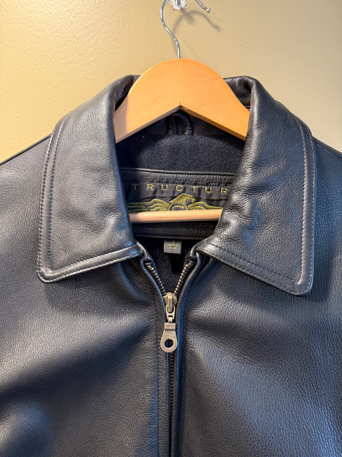 Vintage Structure Black Leather Zip-Up Jacket- S