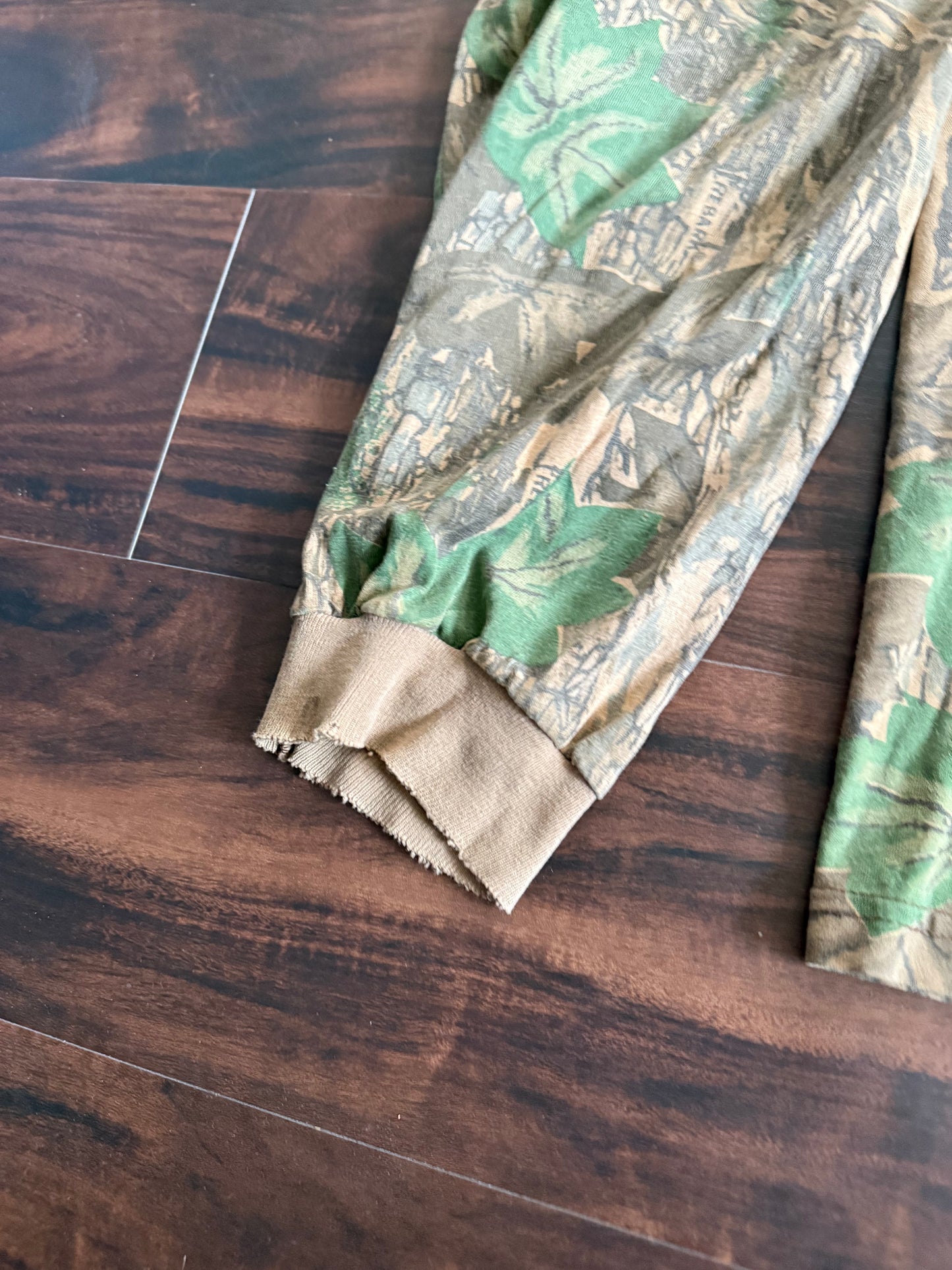 Vintage Distressed Treebark Camouflage Long Sleeve Pocket T-Shirt- XL