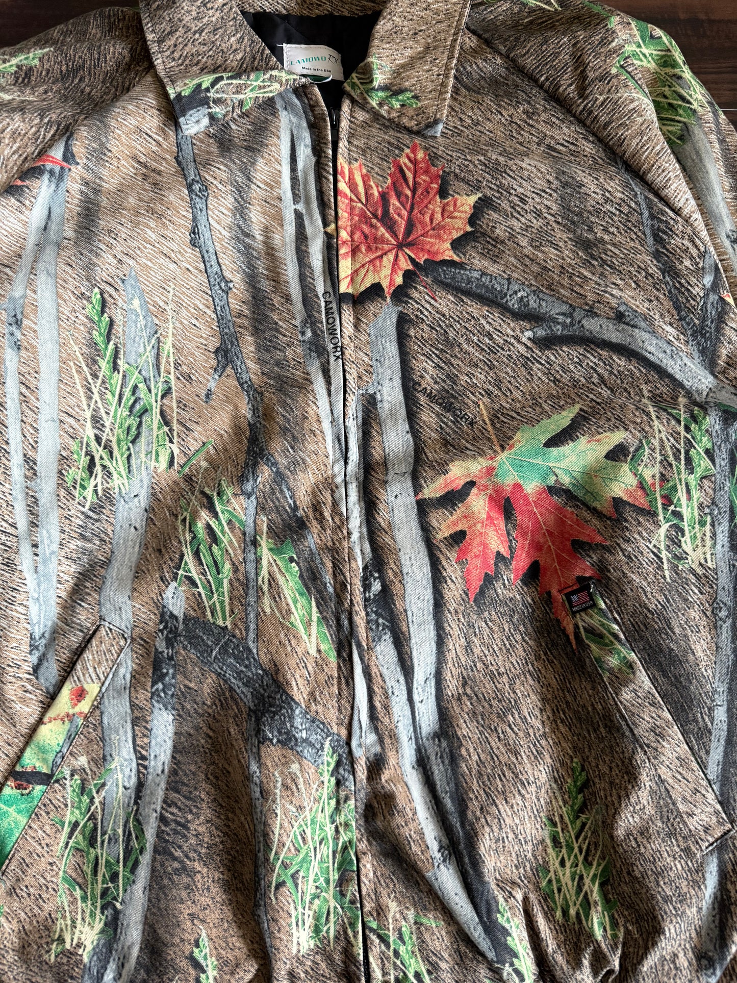 Vintage Tree Camouflage Zip-Up Collared Jacket- XL