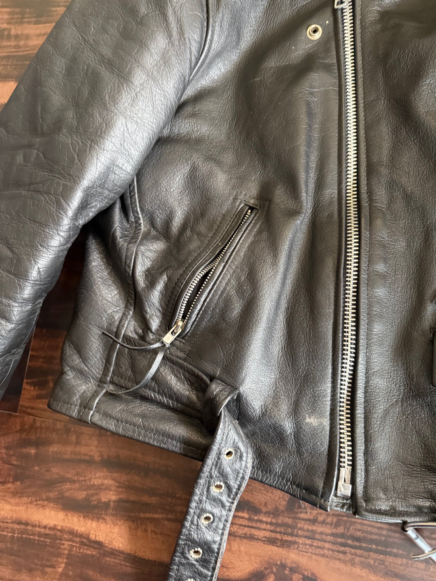 Vintage First Genuine Leather Biker Motorcycle Jacket- M