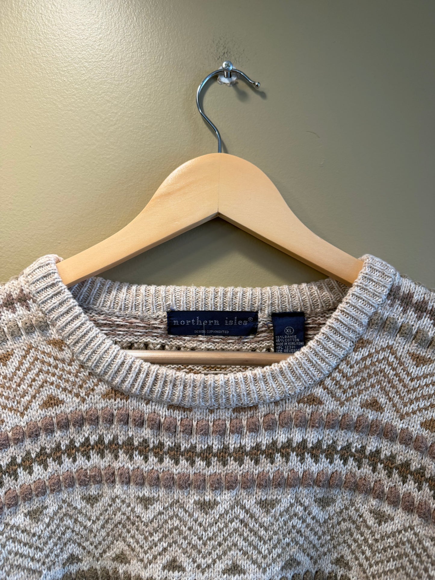 Vintage Northern Isles Neutral Ramie Striped Knit Sweater- XL