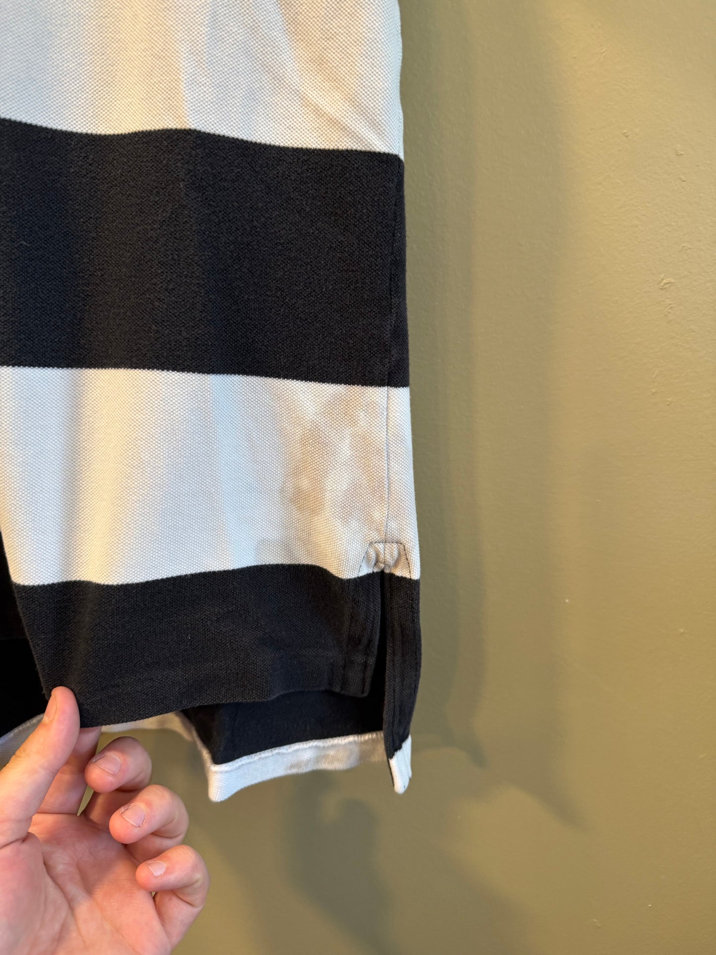 Vintage Polo Ralph Lauren Black & White Striped Polo Shirt- L