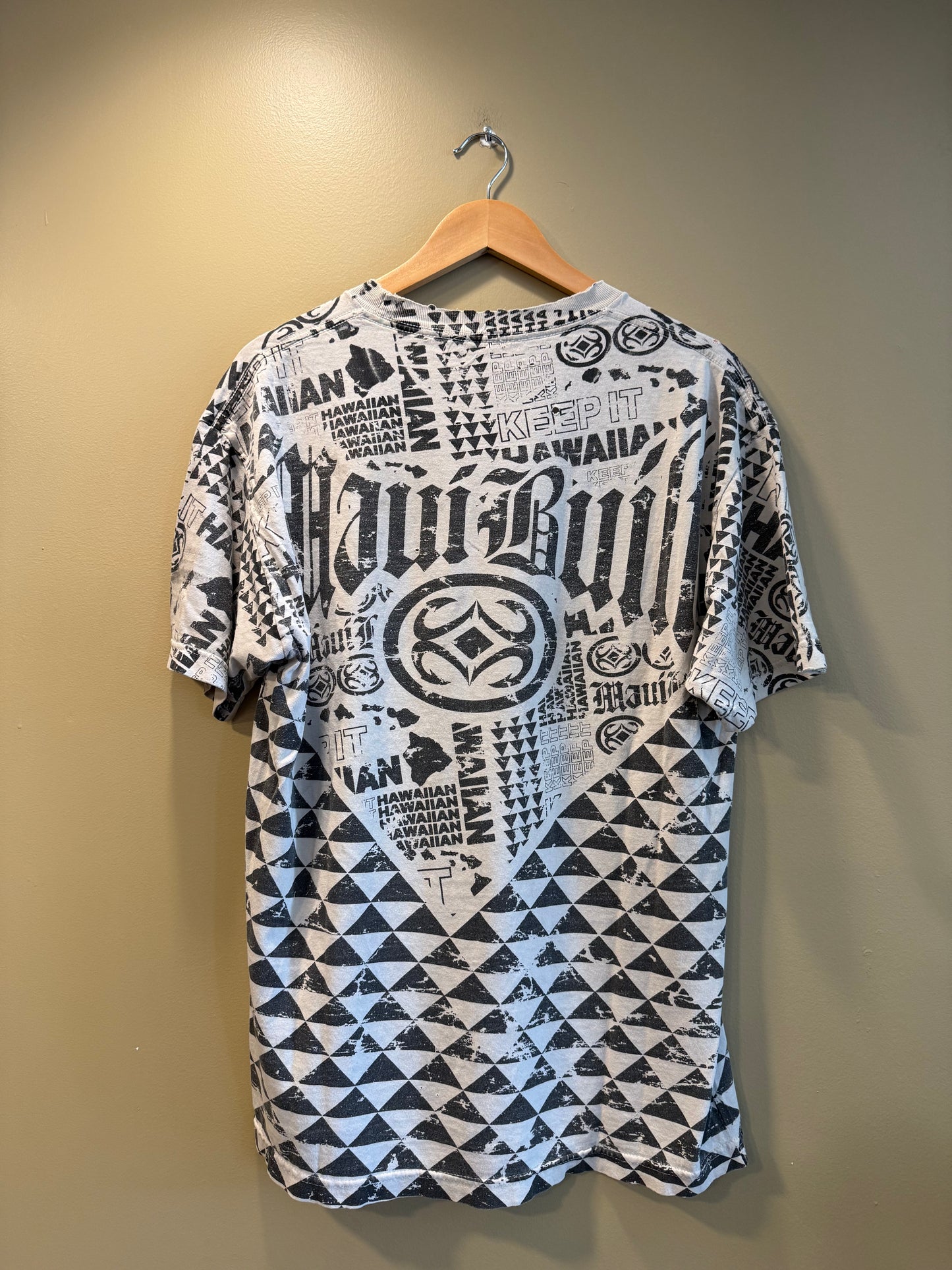 Vintage Maui Built All Over Print White Surfwear T-Shirt- L