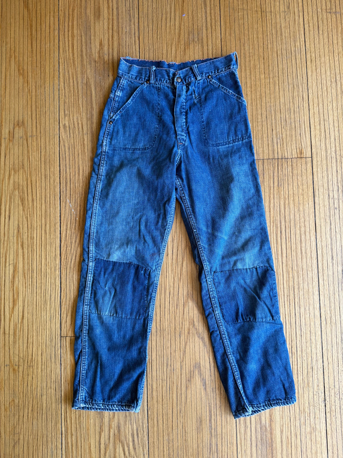 Vintage 70s Flannel-Lined Repaired Denim Jeans- 26x27