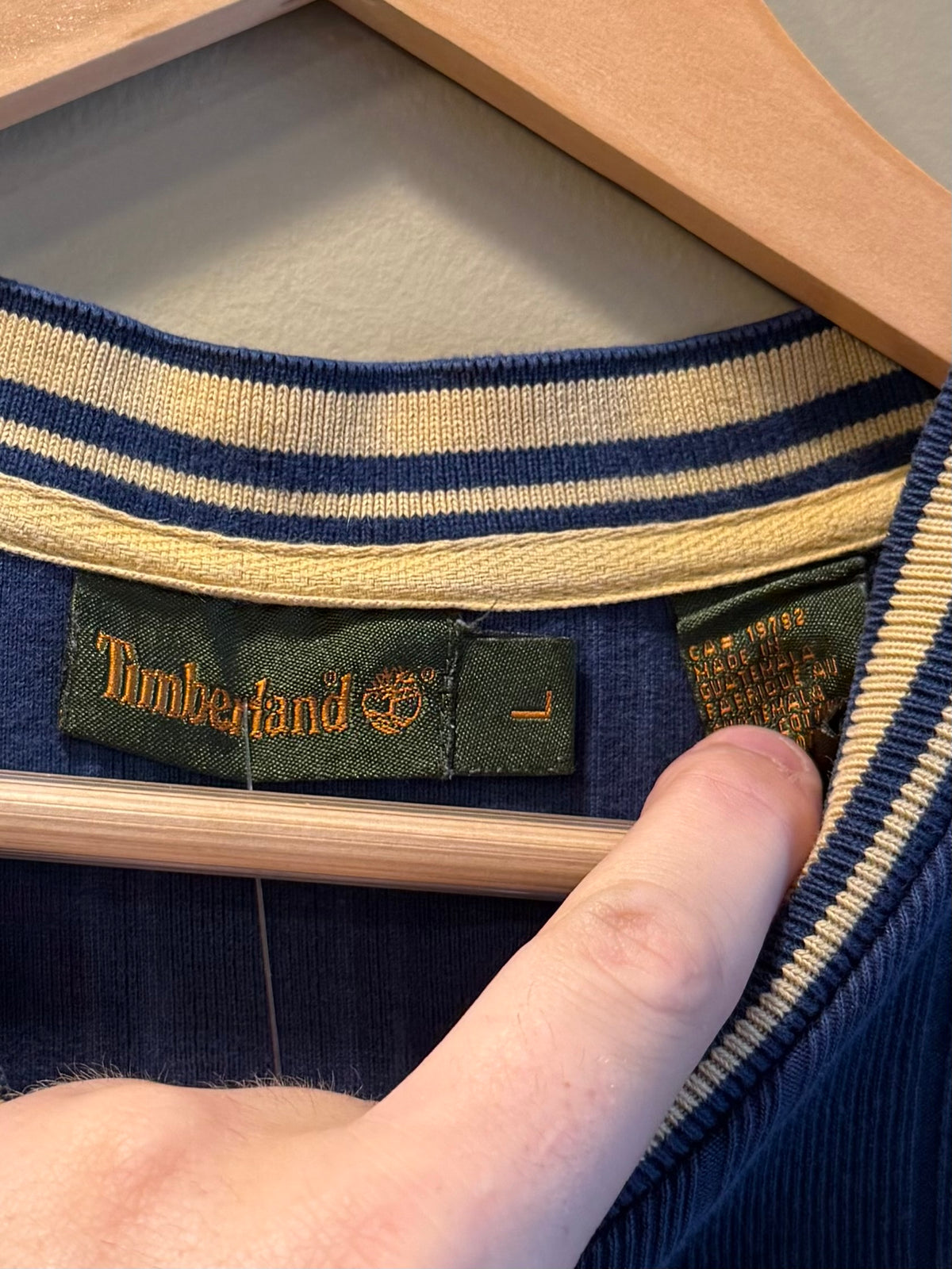Vintage Timberland Blue V-Neck Ribbed Sweater- L