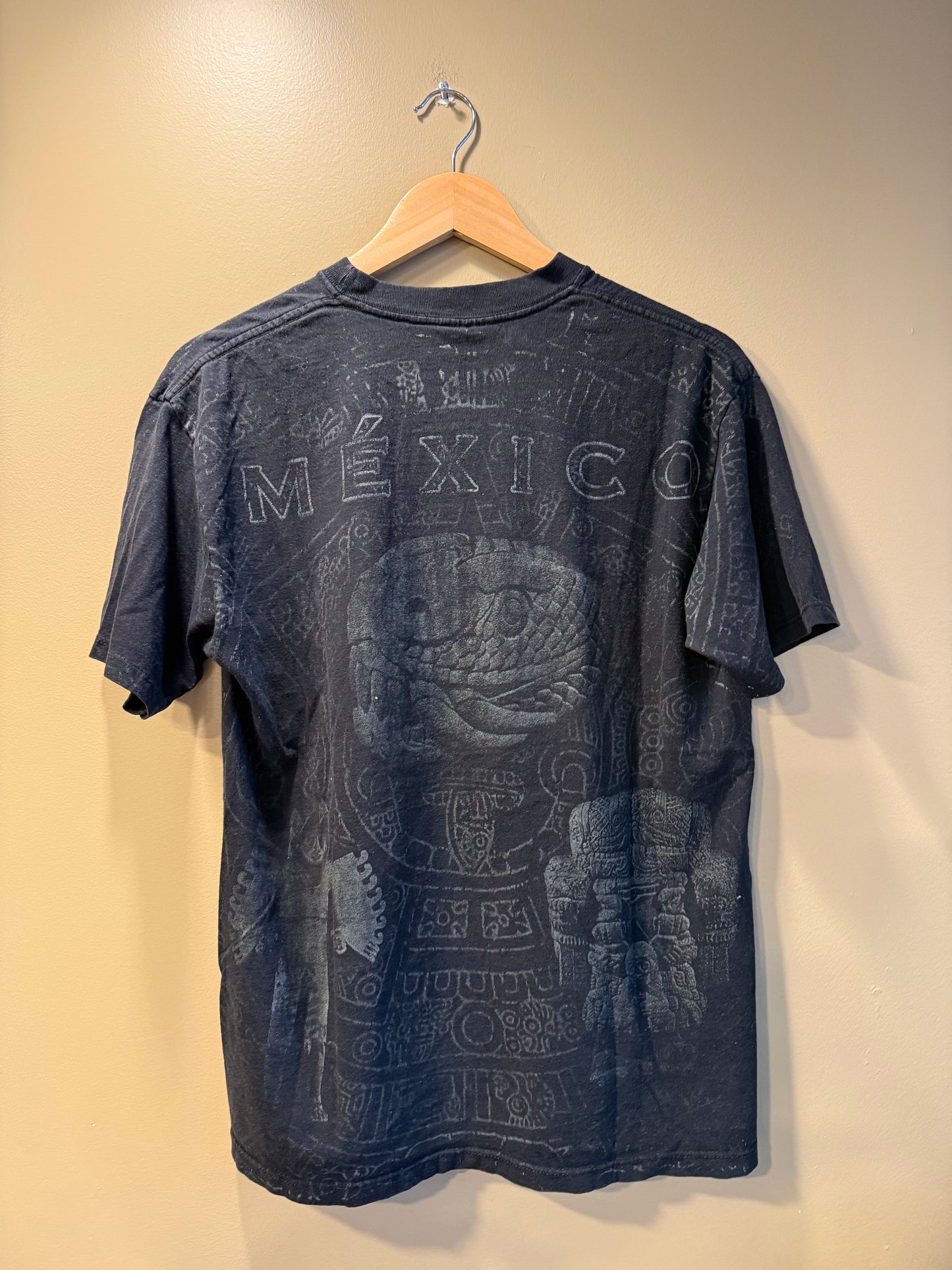 Vintage Mexico All Over Print Black T-Shirt- M