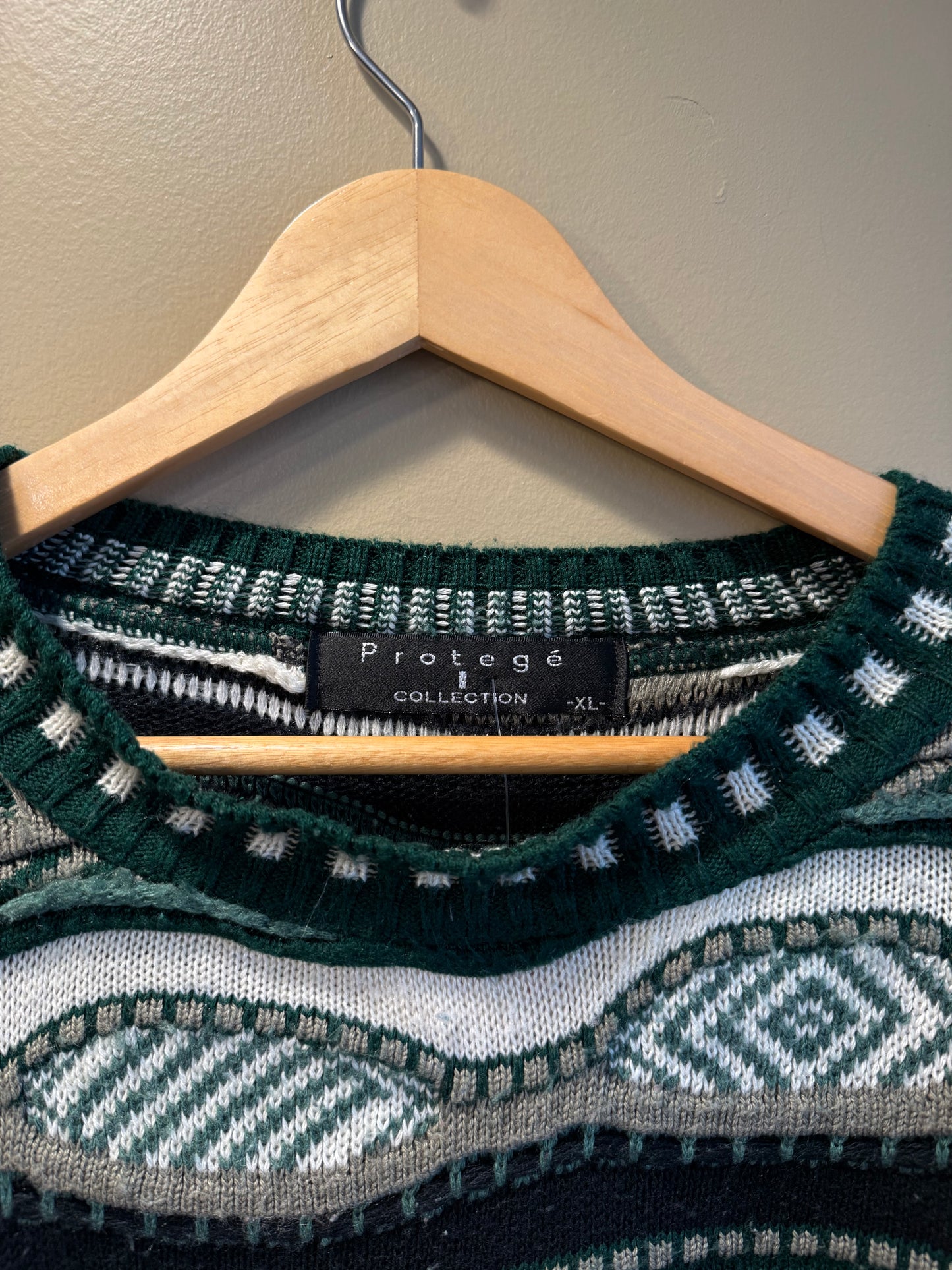 Vintage Protege 3D Knit Textured Green Sweater- XL