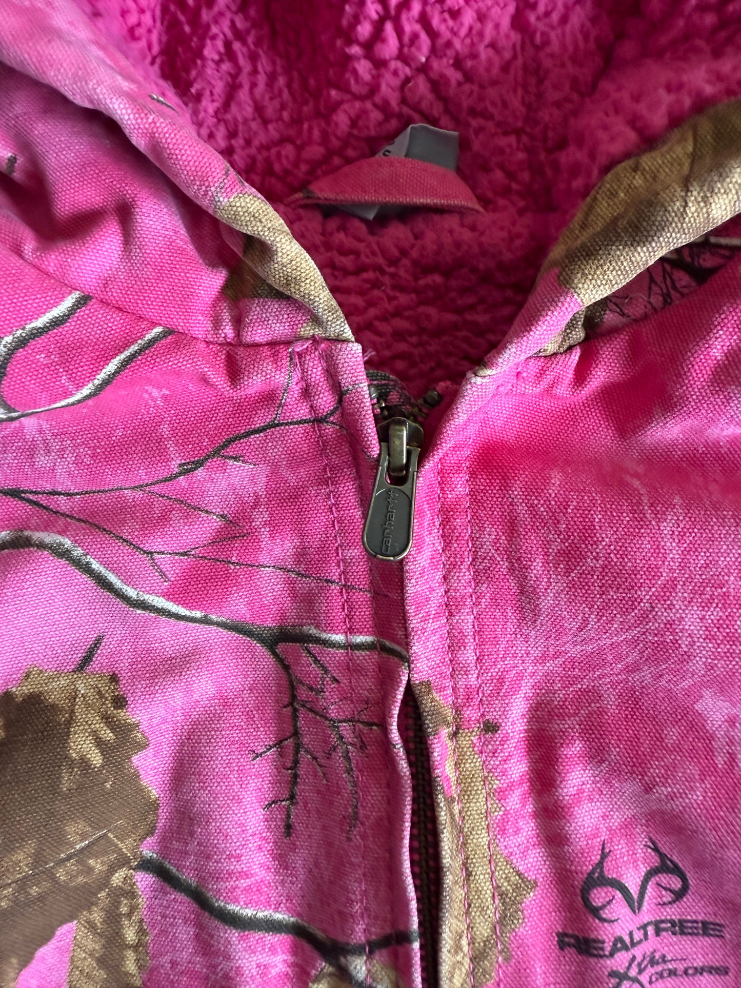 Vintage Carhartt Pink Tree Camouflage Heavyweight Fleece-Lined Hooded Jacket- XS
