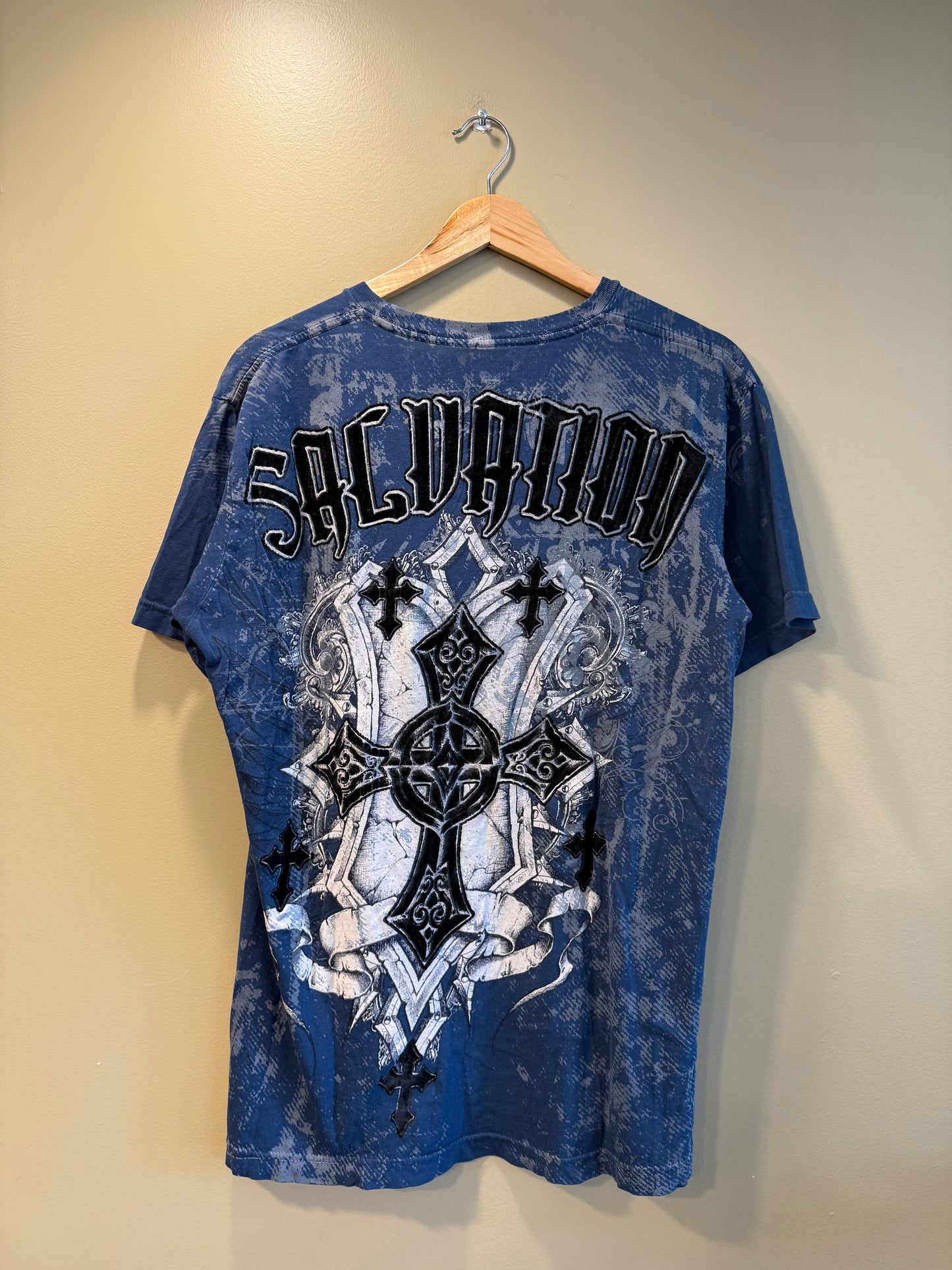 Vintage Y2K Raw Skate Salvation Blue Cross T-Shirt- M