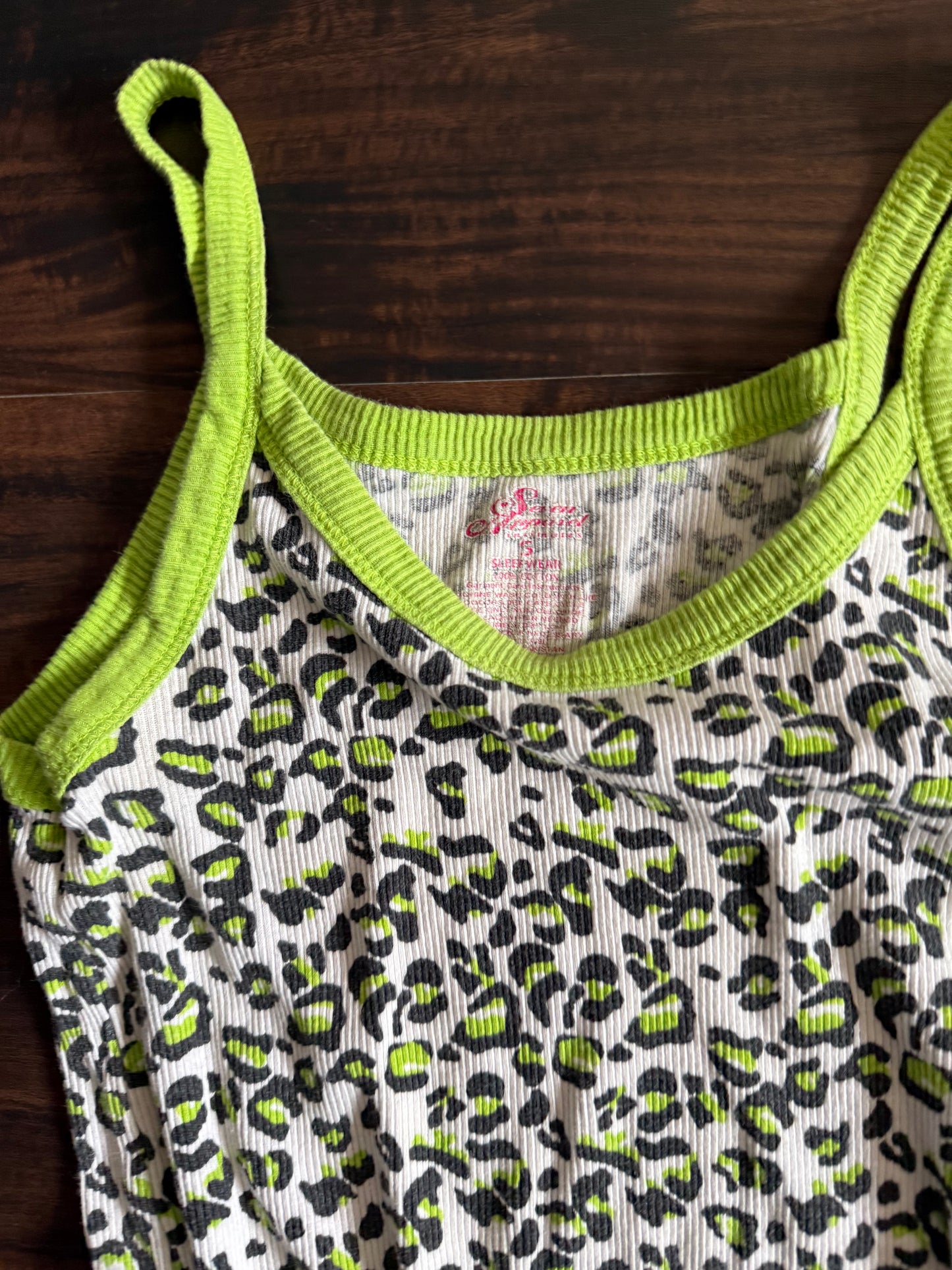 Vintage Y2K Leopard Print Neon Green Sleep Wear Top- S