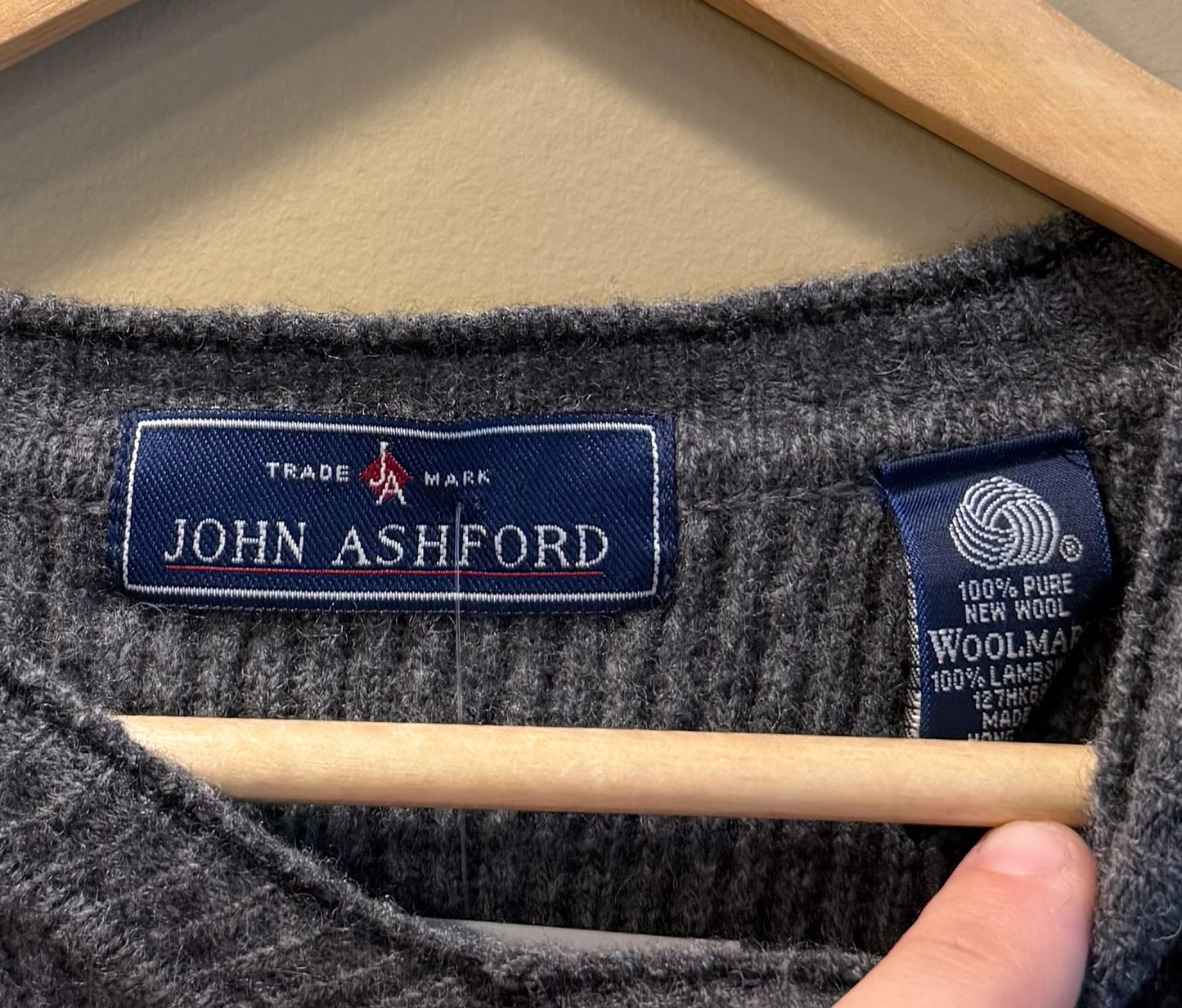 Vintage John Ashford Gray Lambswool V-Neck Sweater- M