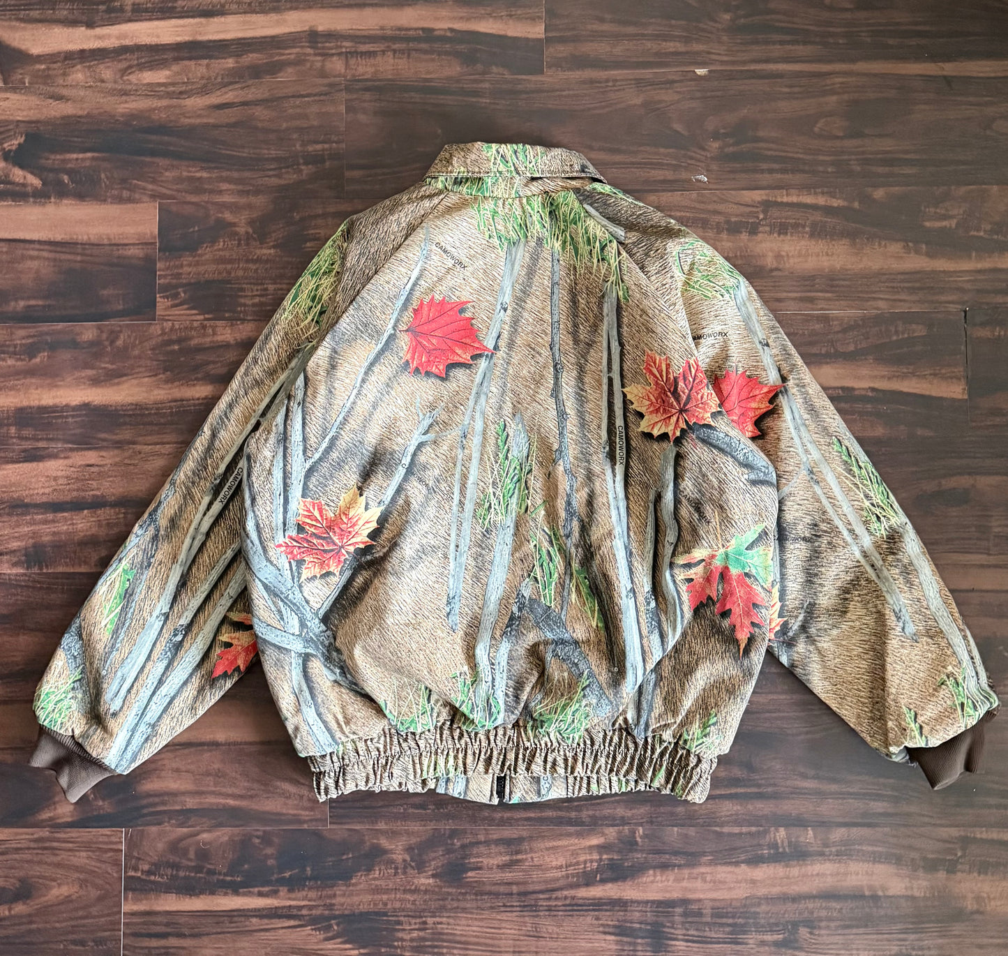 Vintage Tree Camouflage Zip-Up Collared Jacket- XL