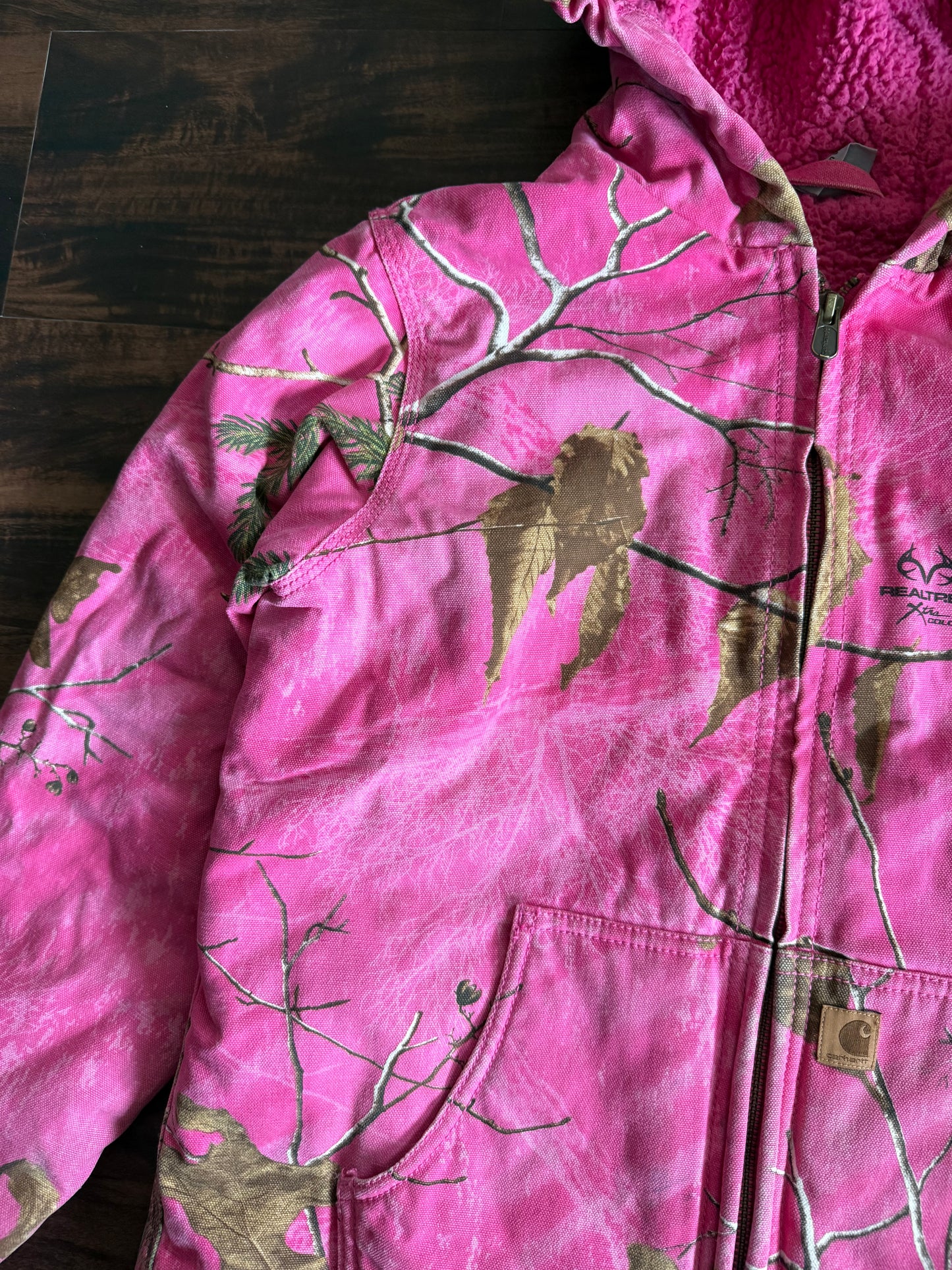 Vintage Carhartt Pink Tree Camouflage Heavyweight Fleece-Lined Hooded Jacket- XS