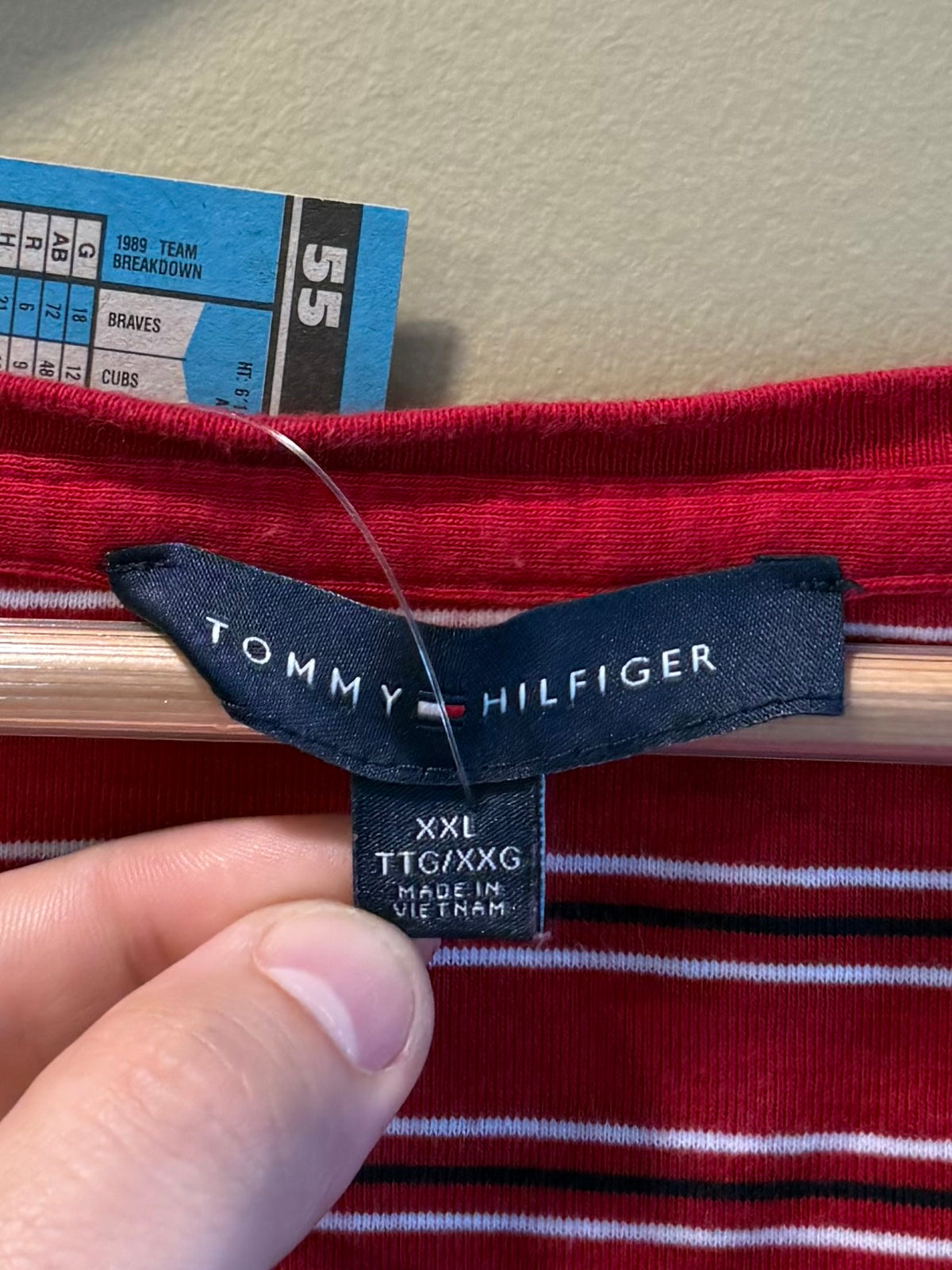 Vintage Tommy Hilfiger Red Striped V-Neck T-Shirt- XL/XXL