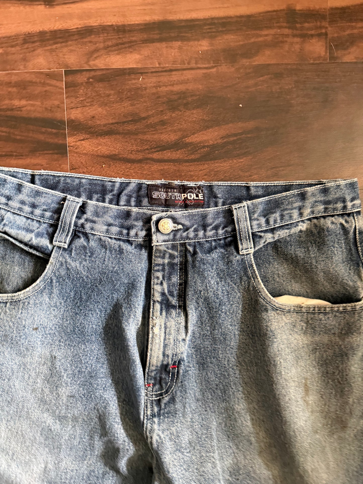 Vintage Y2K South Pole Dark Wash Baggy Distressed Streetwear Denim Jeans- 36x32