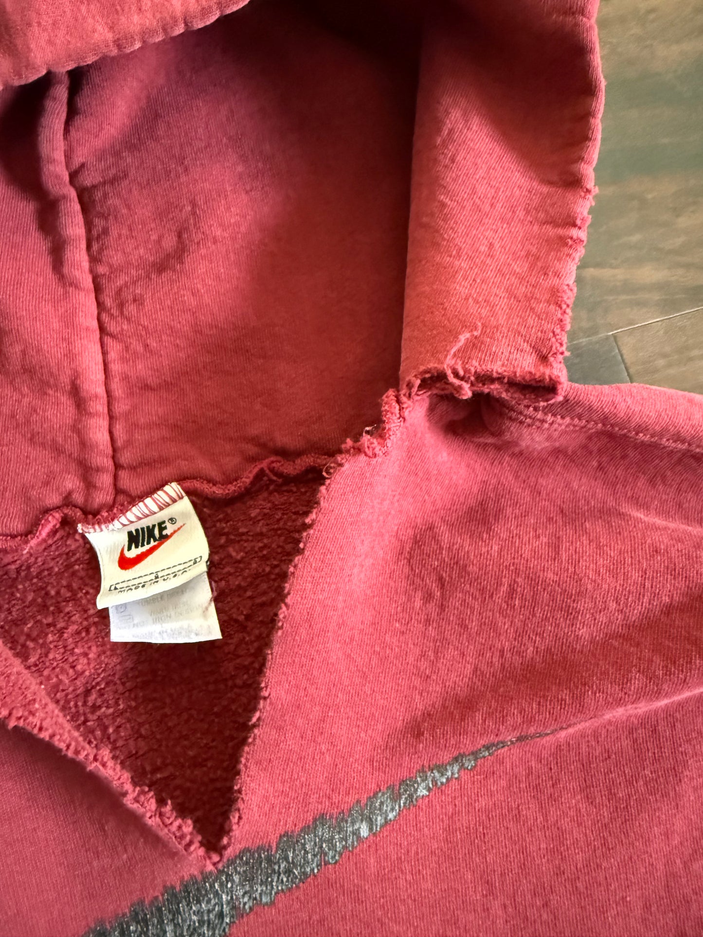 Vintage Nike Chopped Neck Big Swoosh Maroon Hoodie Sweatshirt- L