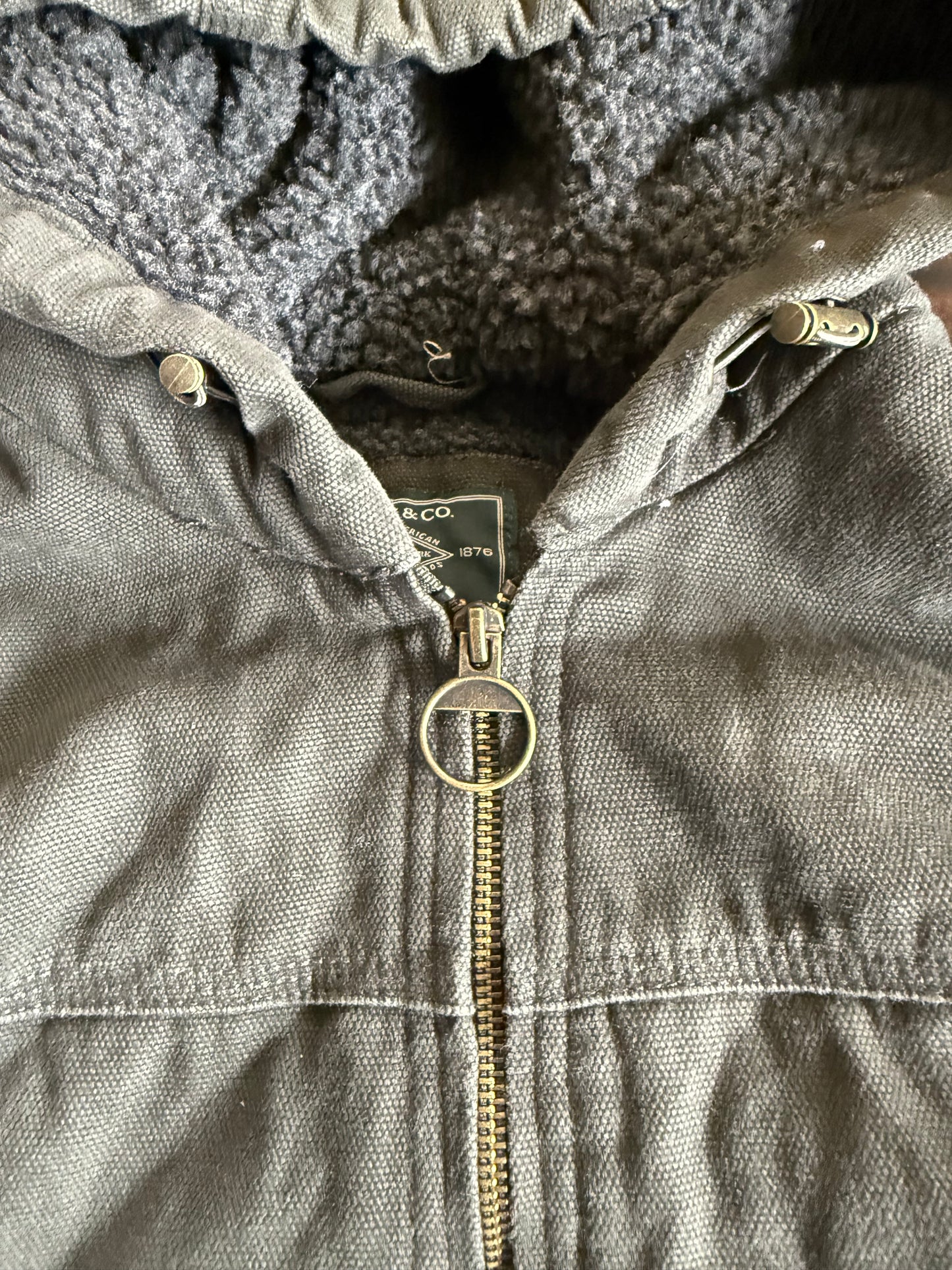 Vintage G.H. Bass & Co. Fleece Lined Hooded Dark Green Canvas Jacket- S