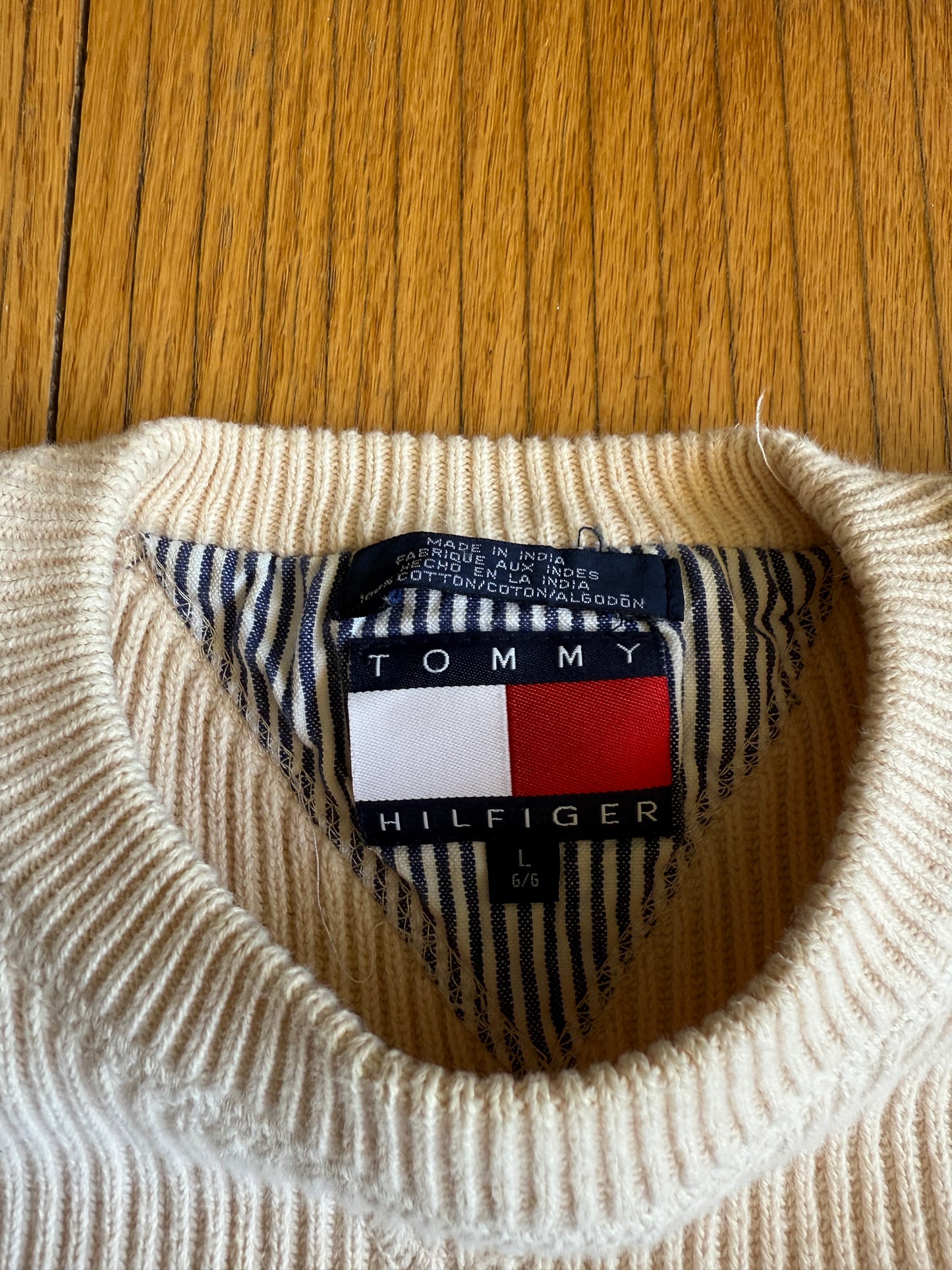 Vintage Tommy Hilfiger Off White Ribbed Cotton Sweater- M