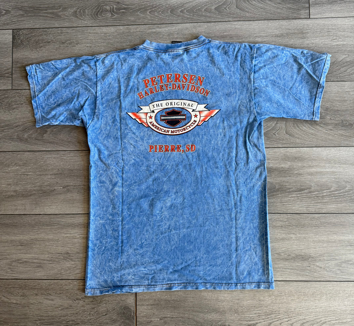 Vintage Harley Davidson Motorcycles Blue Washed Dye T-Shirt- L