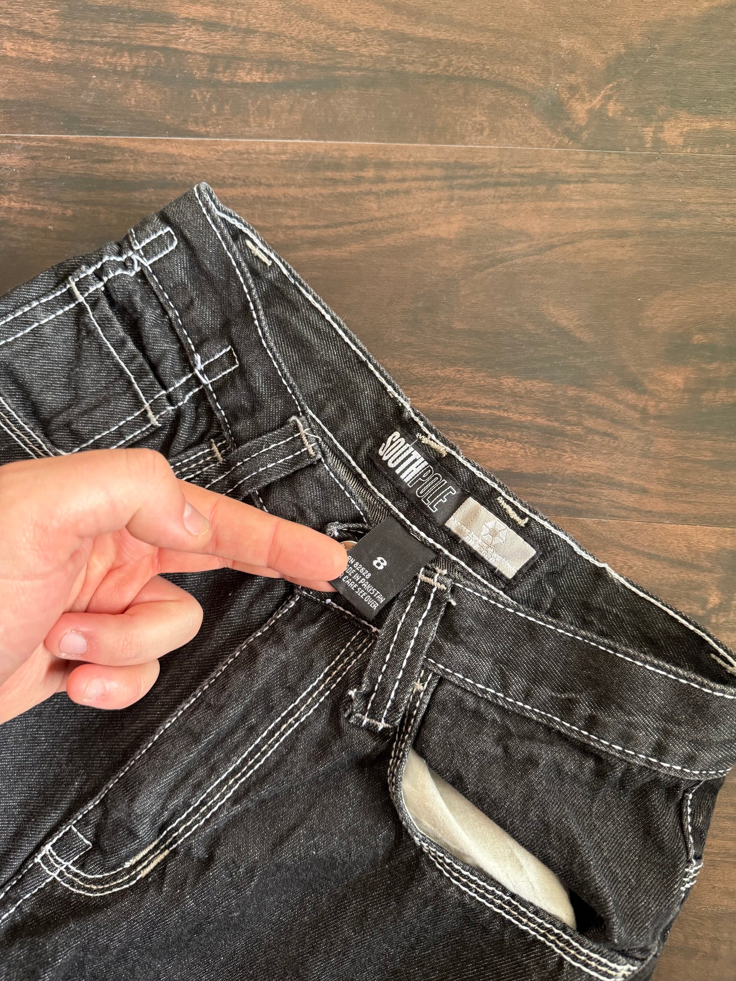 Vintage Y2K South Pole Embroidered Black Streetwear Denim Jeans- 25x24