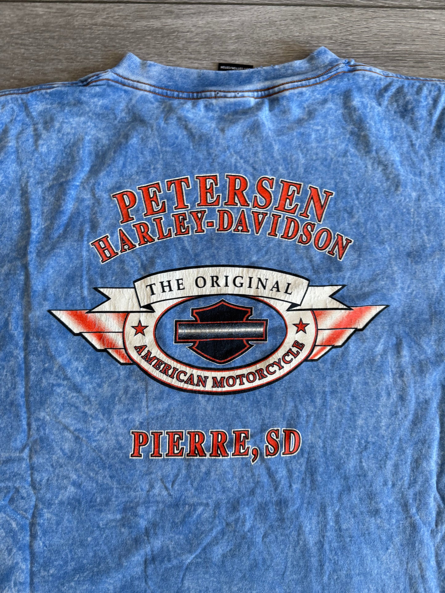 Vintage Harley Davidson Motorcycles Blue Washed Dye T-Shirt- L