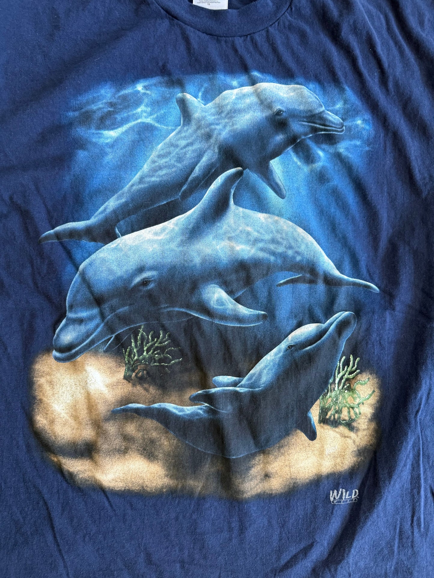 Vintage Dolphins Nature Navy Blue T-Shirt- L
