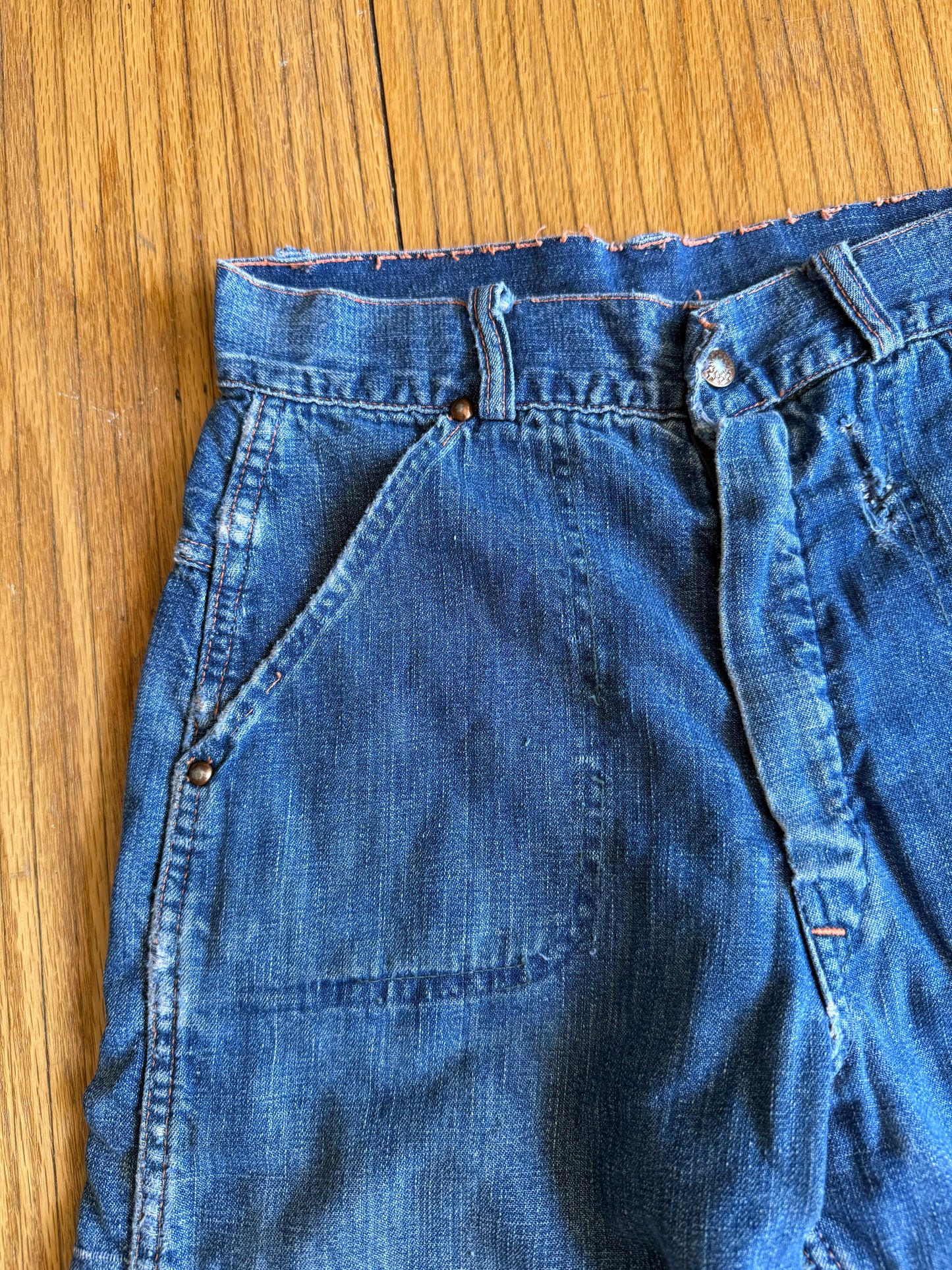Vintage 70s Flannel-Lined Repaired Denim Jeans- 26x27